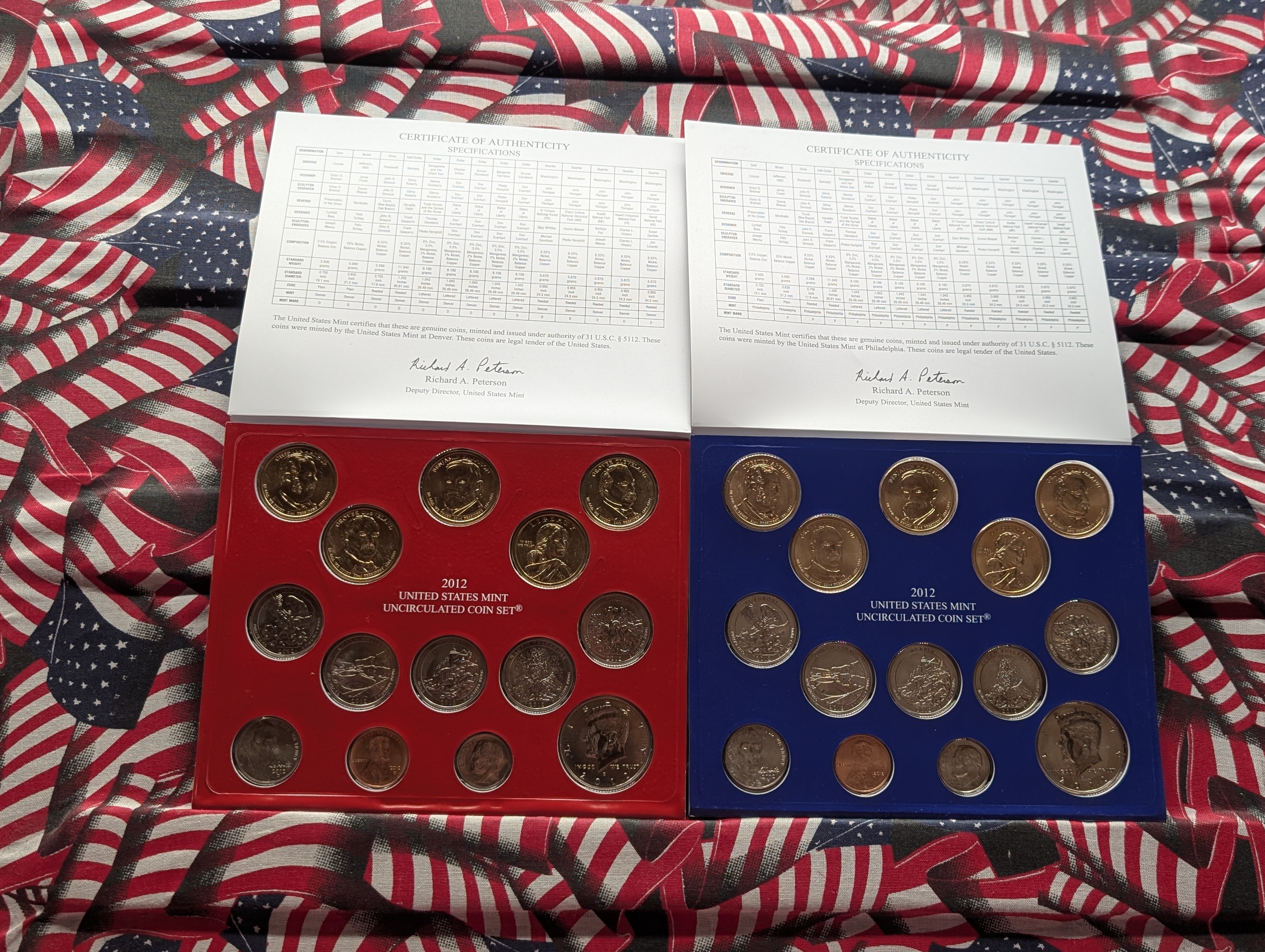 2012-P&D U.S. Mint Unc. Set with Territorial Quarters, 4 Presidential Dollars, 1 Sacagawea Dollar In OGP w/COA