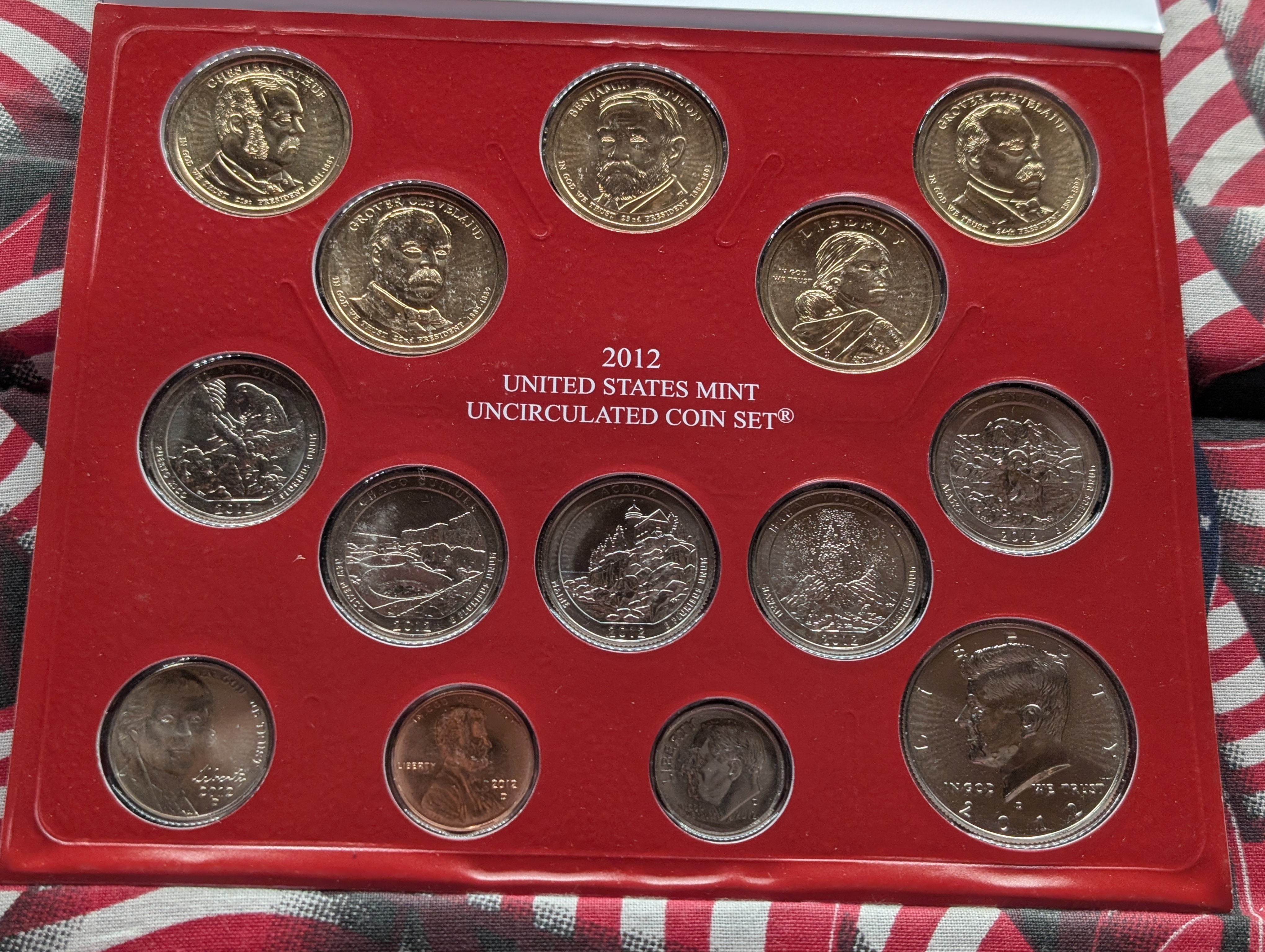 2012-P&D U.S. Mint Unc. Set with Territorial Quarters, 4 Presidential Dollars, 1 Sacagawea Dollar In OGP w/COA