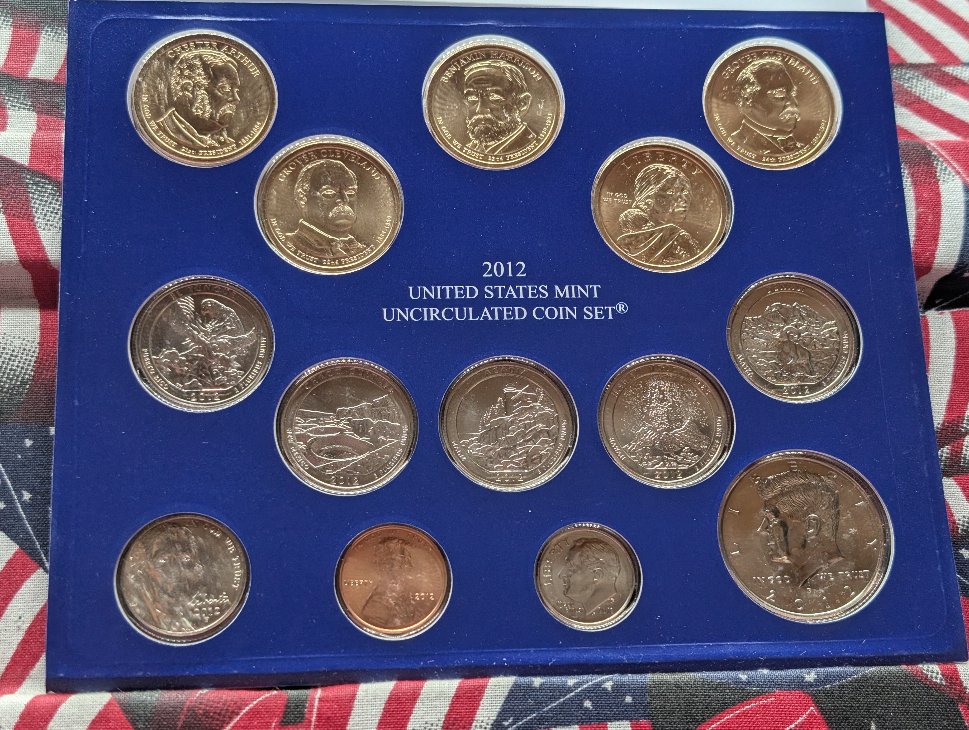 2012-P&D U.S. Mint Unc. Set with Territorial Quarters, 4 Presidential Dollars, 1 Sacagawea Dollar In OGP w/COA