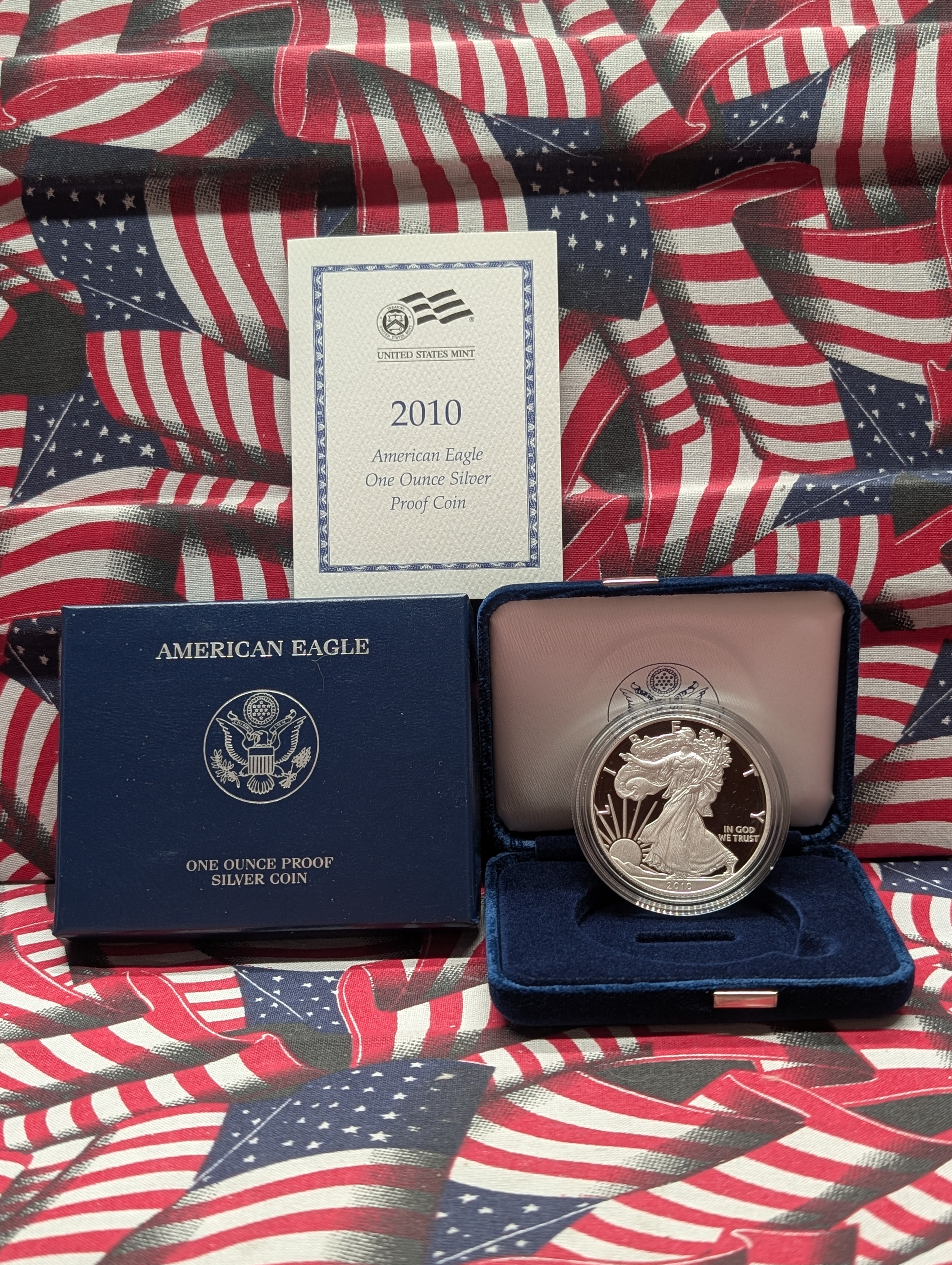 2010-W American Silver Eagle, .999 Silver, One Troy Ounce Silver Proof Coin In OGP With COA,