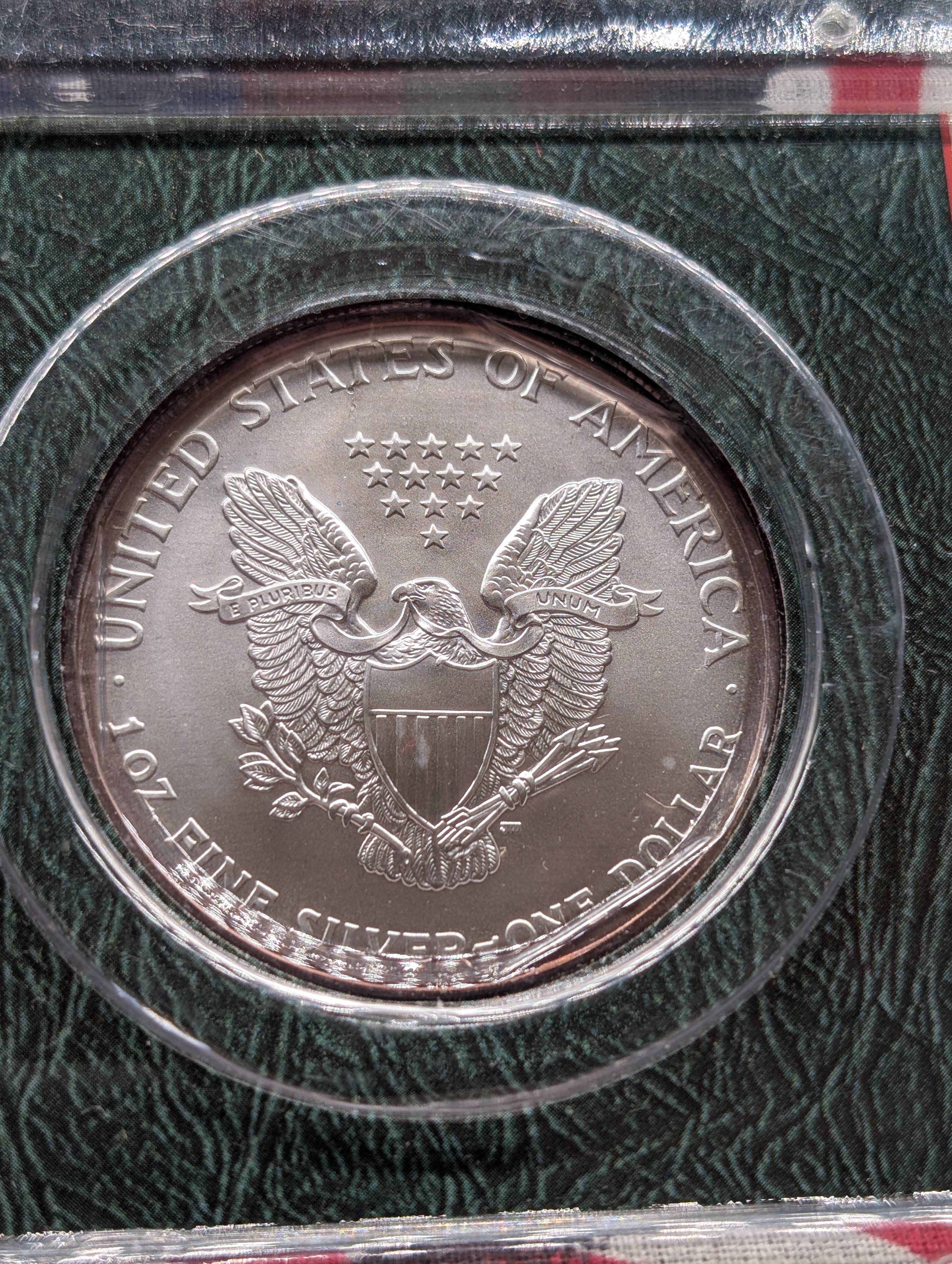 2004 American Silver Eagle In Littleton Plastic Holder, 99.9% Silver, One Troy Ounce