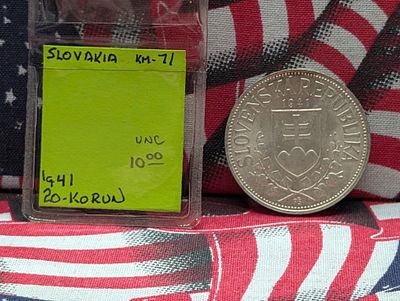 1941 Slovakia 20 Korun Coin, 50% Silver, 15g Condition PLEASE NOTE Some coins may have a grade 