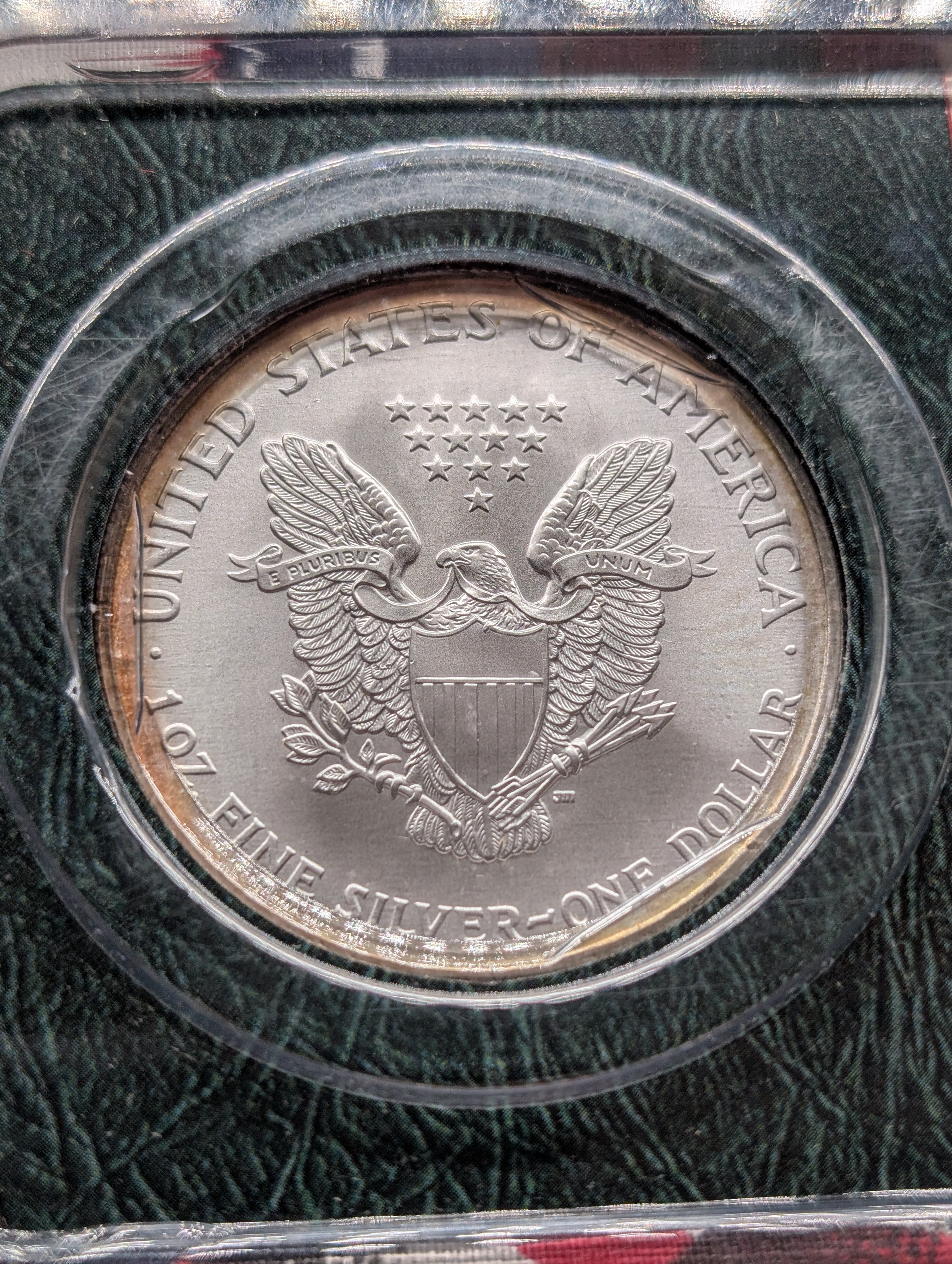 2002 American Silver Eagle In Littleton Plastic Holder, 99.9% Silver, One Troy Ounce
