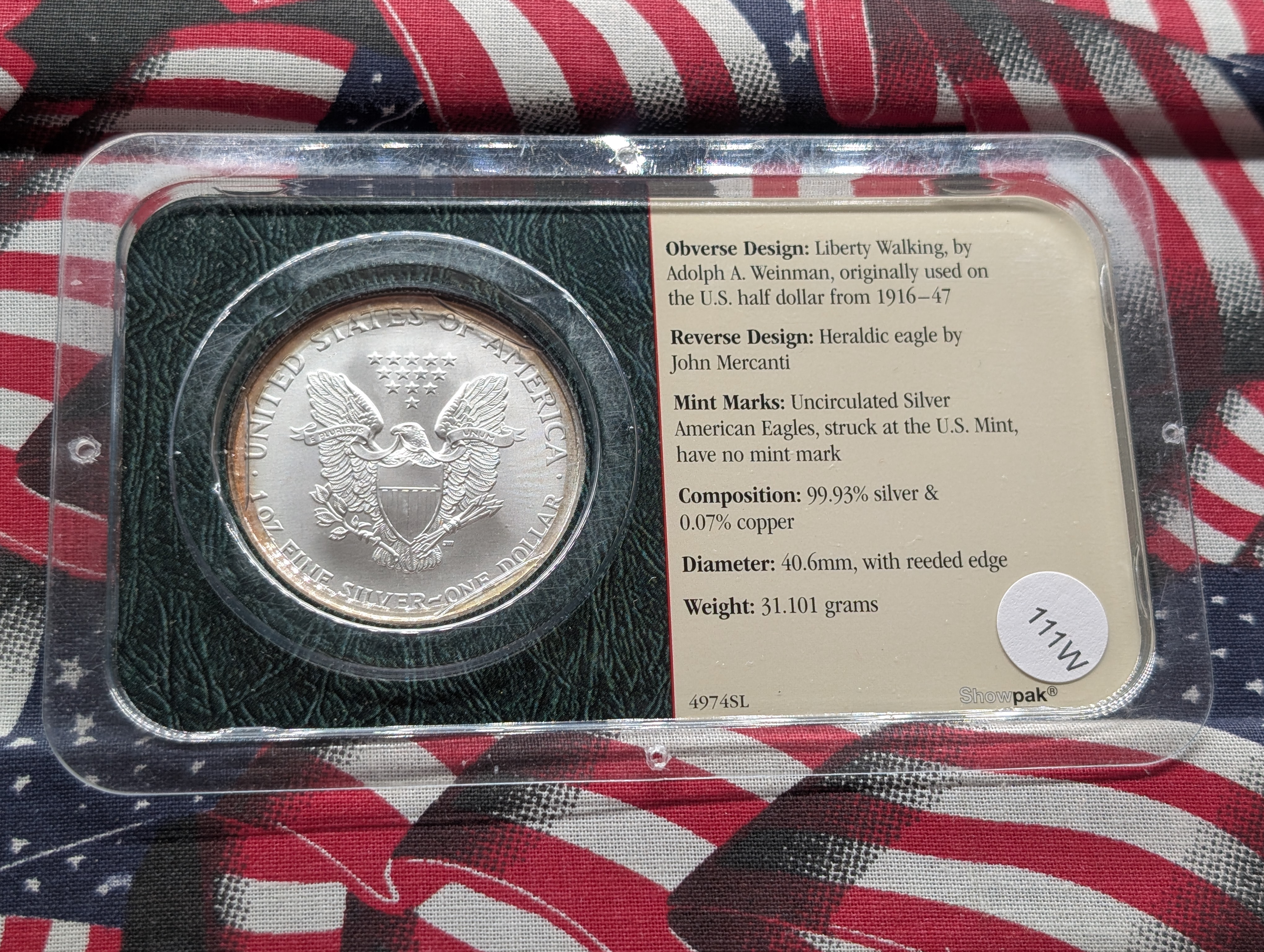 2002 American Silver Eagle In Littleton Plastic Holder, 99.9% Silver, One Troy Ounce
