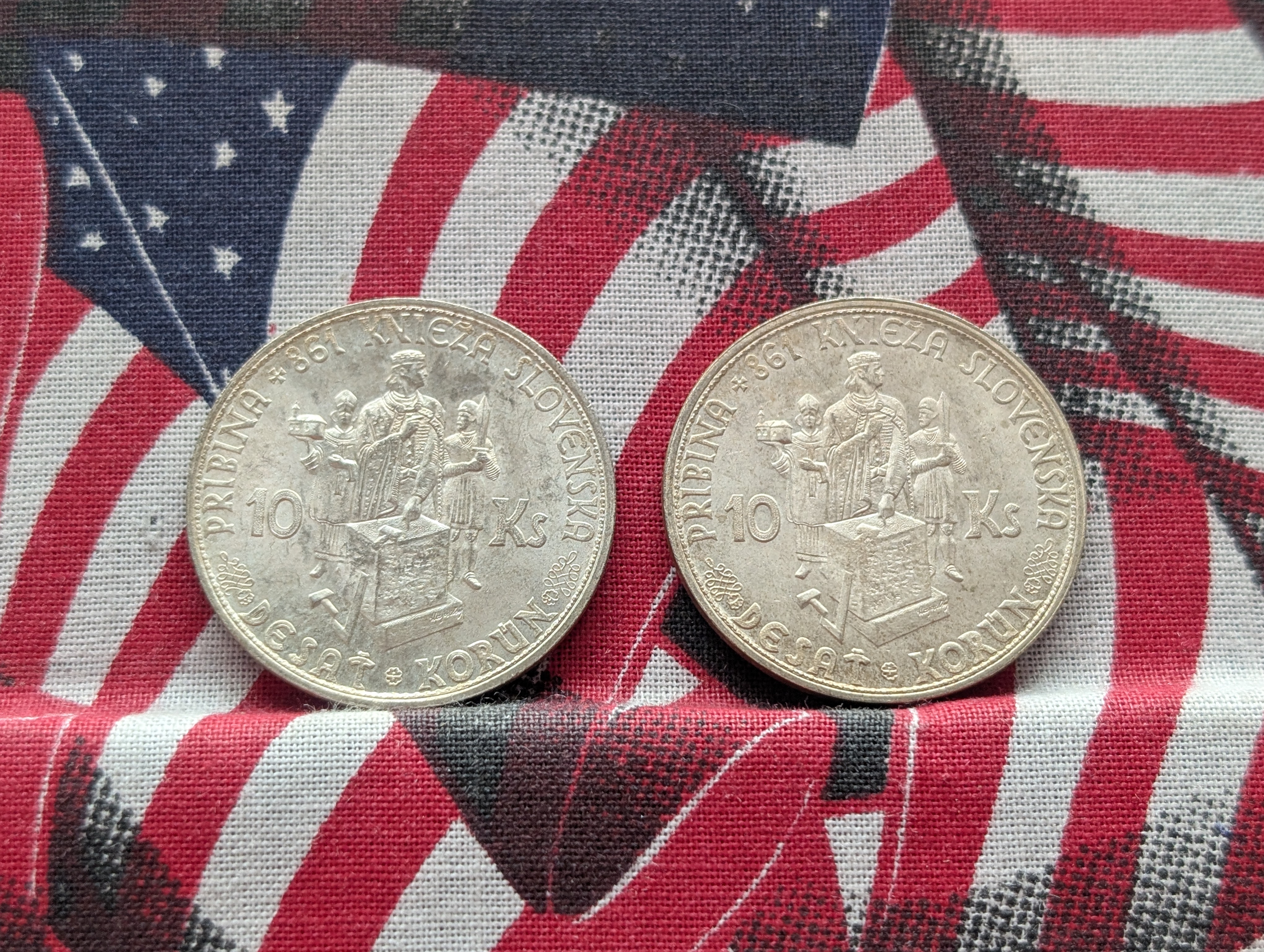 (2) 1944 Slovakia 10 Korun Coins, 50% Silver, 7g each