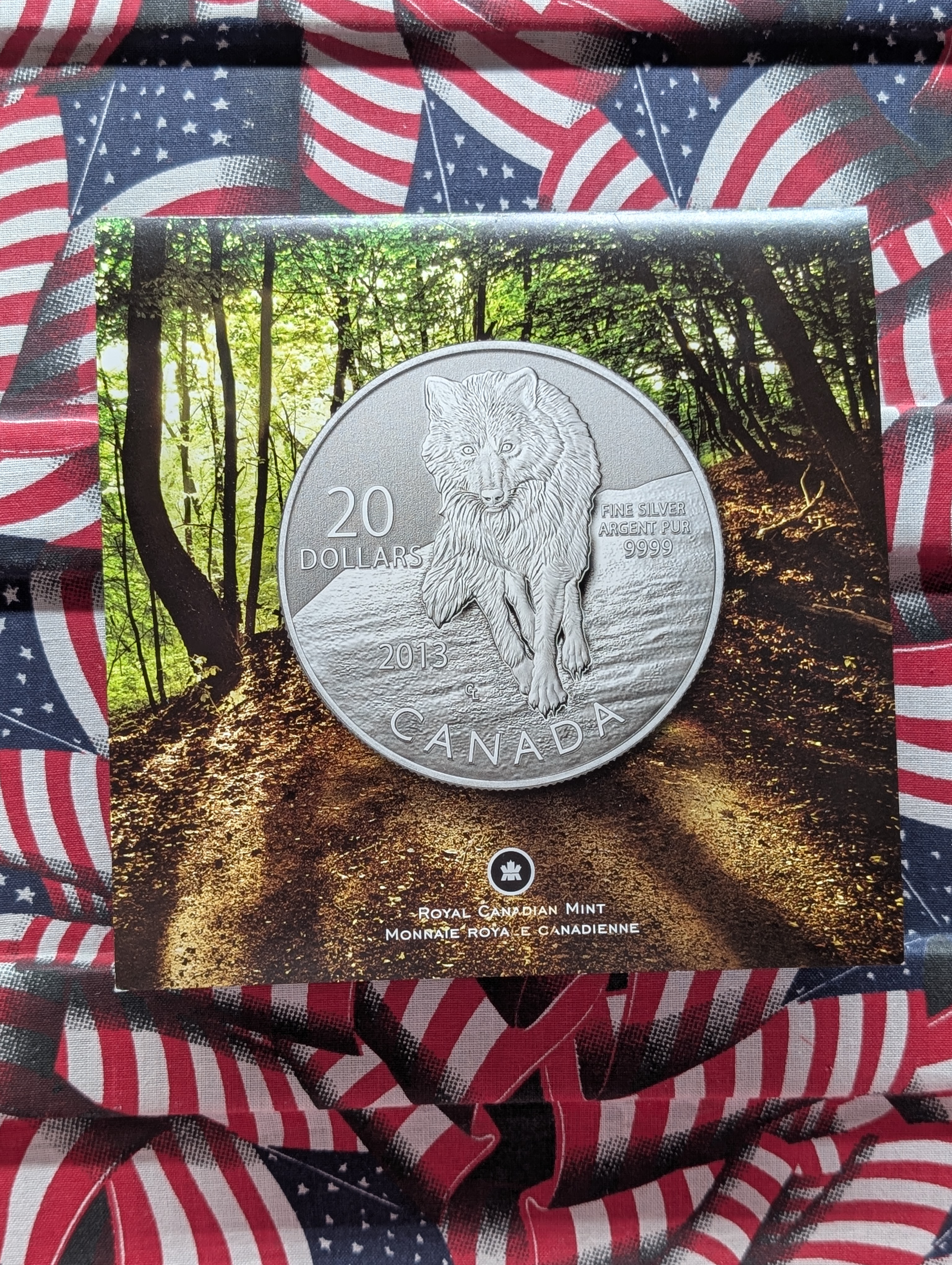 2013 Canada Twenty Dollars Silver Coin In Original Packaging, Wolf Design, 99.99% Silver, 7.96g