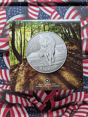 2013 Canada Twenty Dollars Silver Coin In Original Packaging, Wolf Design, 99.99% Silver, 7.96g. 