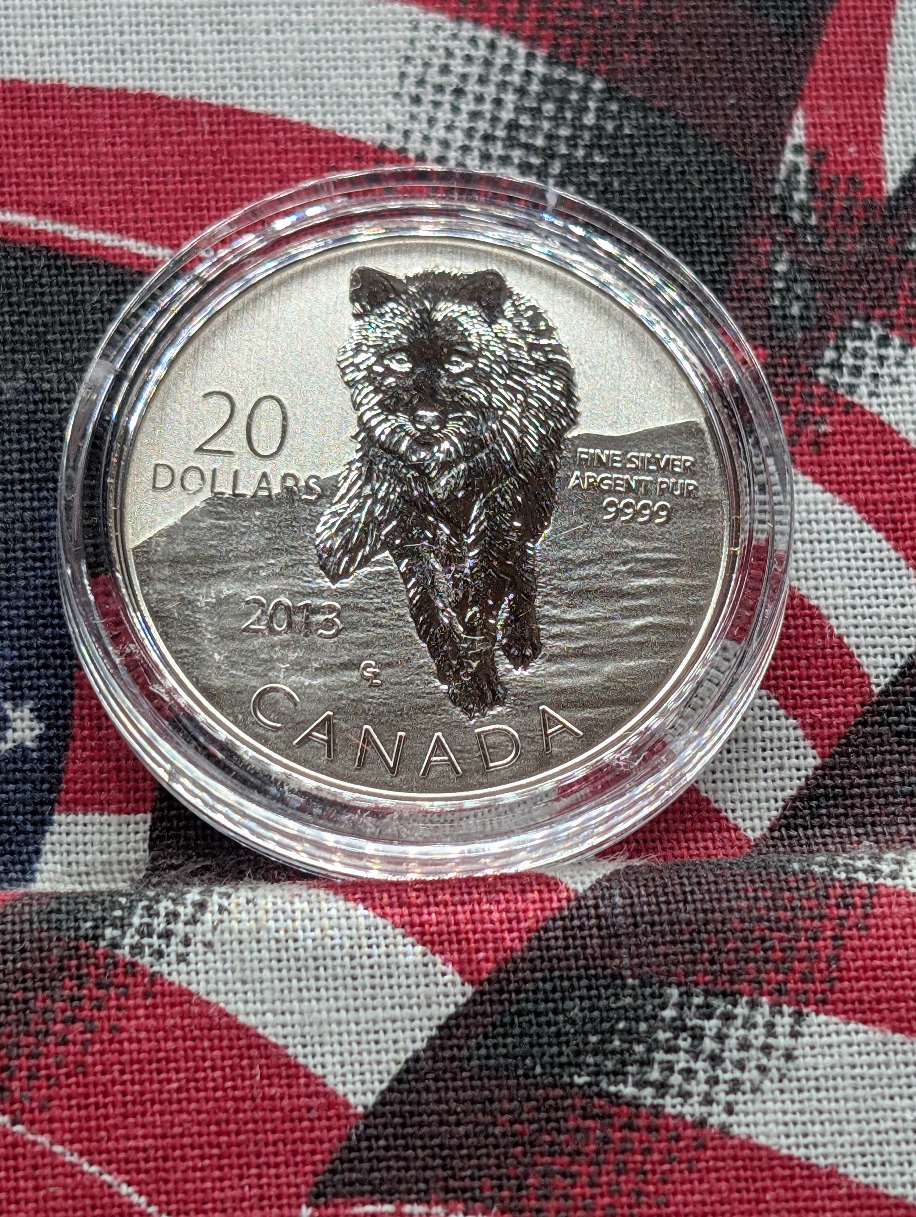 2013 Canada Twenty Dollars Silver Coin In Original Packaging, Wolf Design, 99.99% Silver, 7.96g