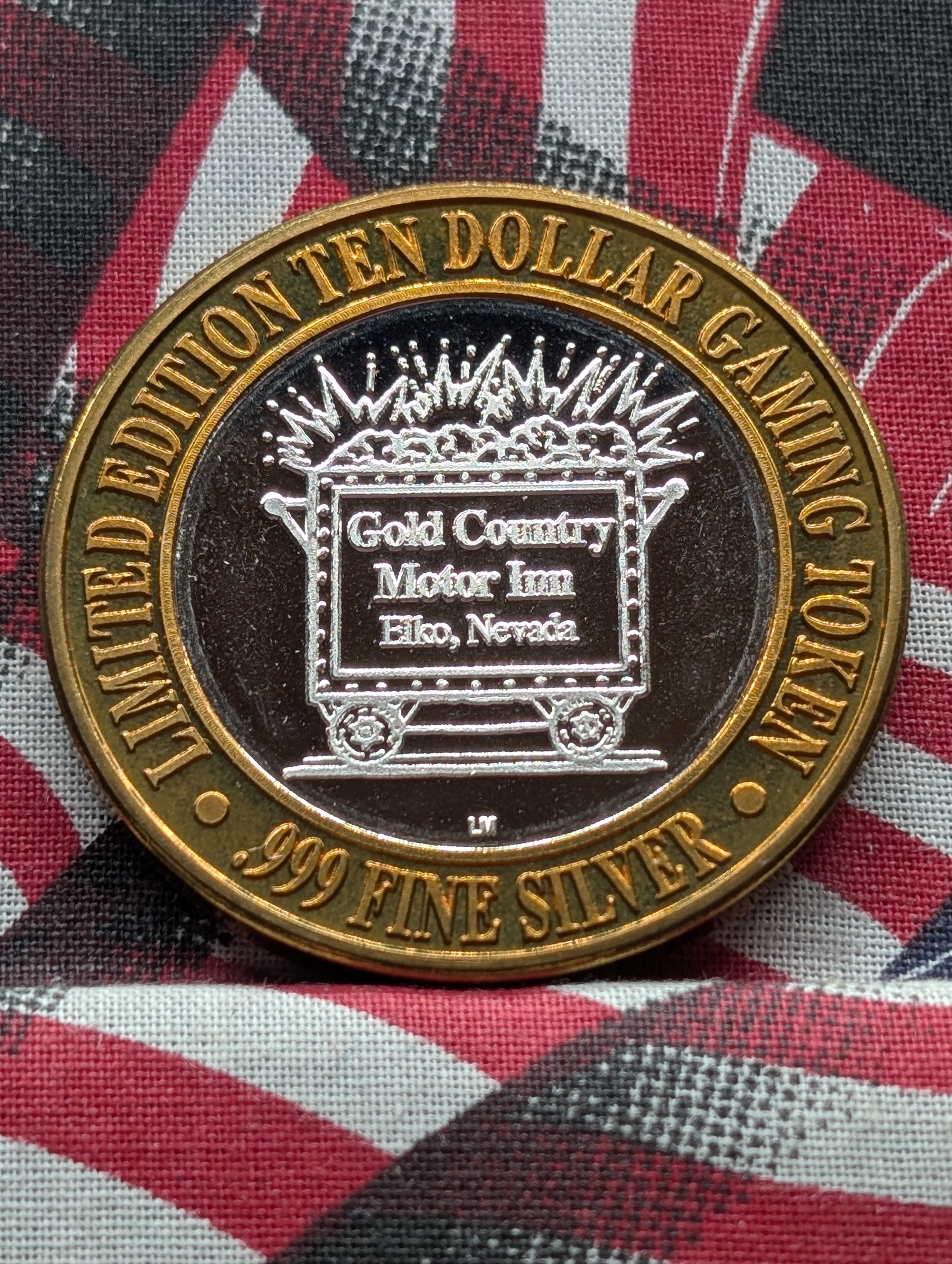 Gold Country Motor Inn Ten Dollar Gaming Token, .999 Fine Silver Center