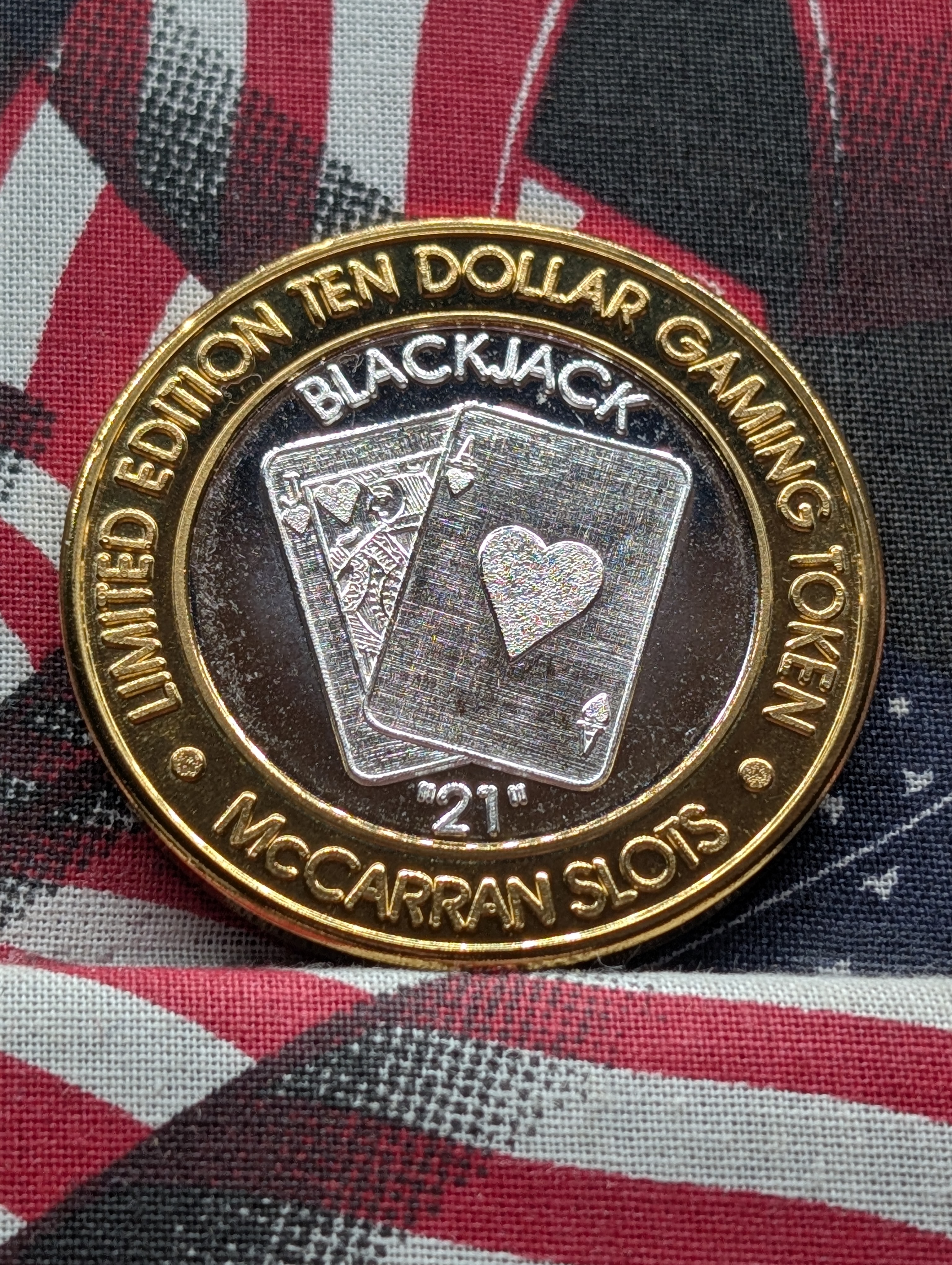 Black Jack 21, McCarran International Airport Ten Dollar Gaming Token, .999 Fine Silver Center