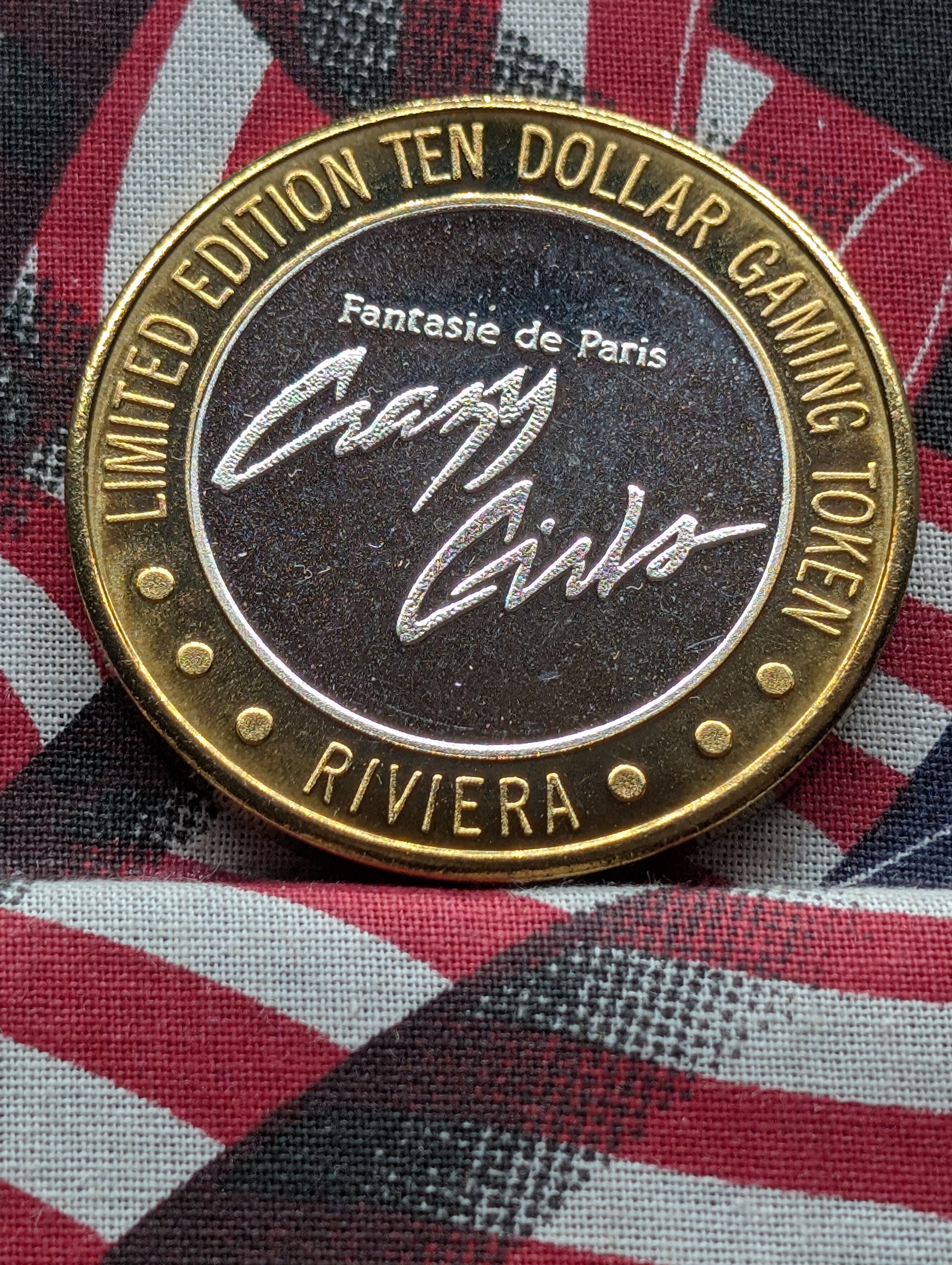 Crazy Girls, Riviera Hotel & Casino Ten Dollar Gaming Token, .999 Fine Silver Center
