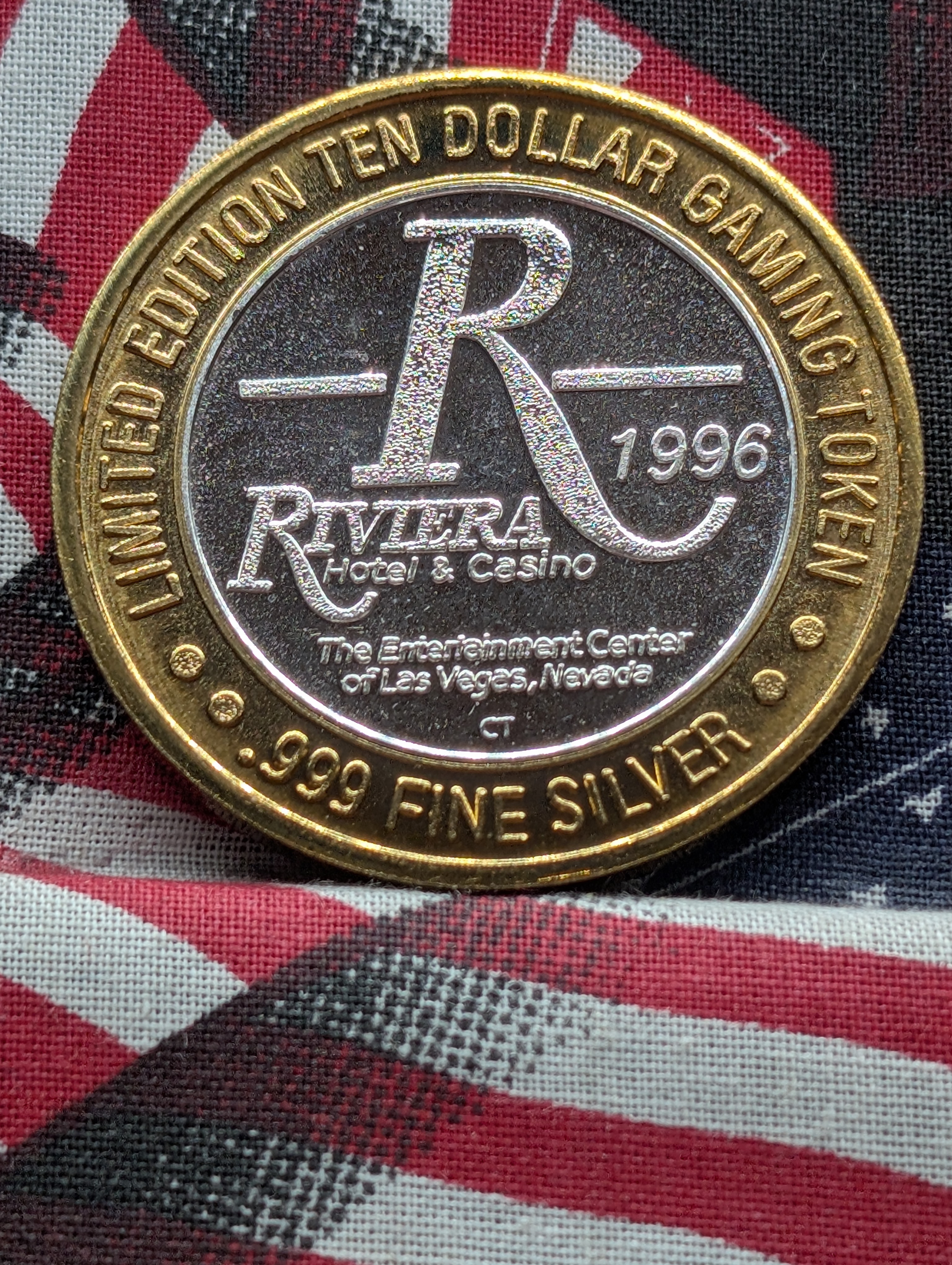 Crazy Girls, Riviera Hotel & Casino Ten Dollar Gaming Token, .999 Fine Silver Center