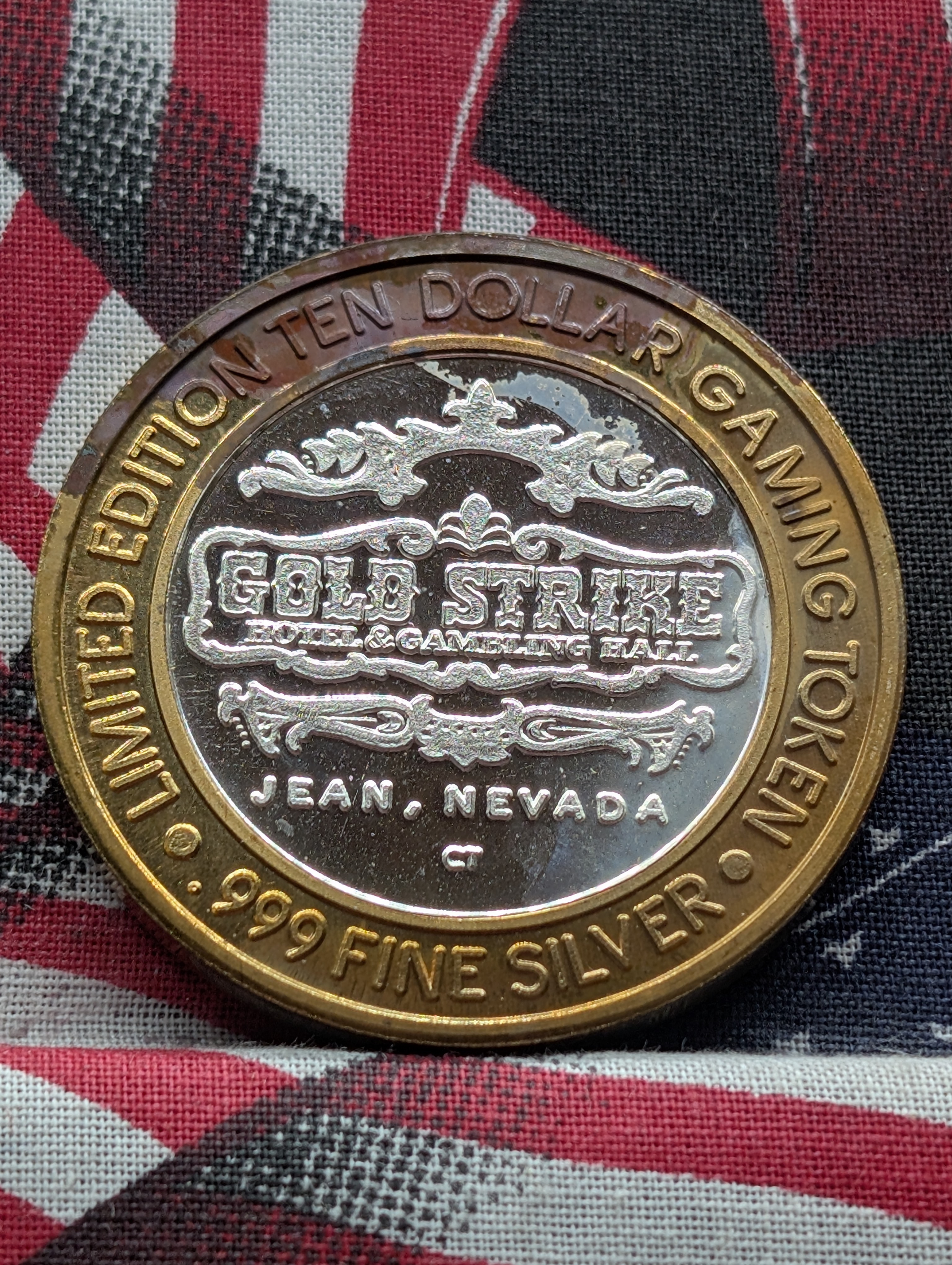 Gold Strike Ten Dollar Gaming Token, .999 Fine Silver Center