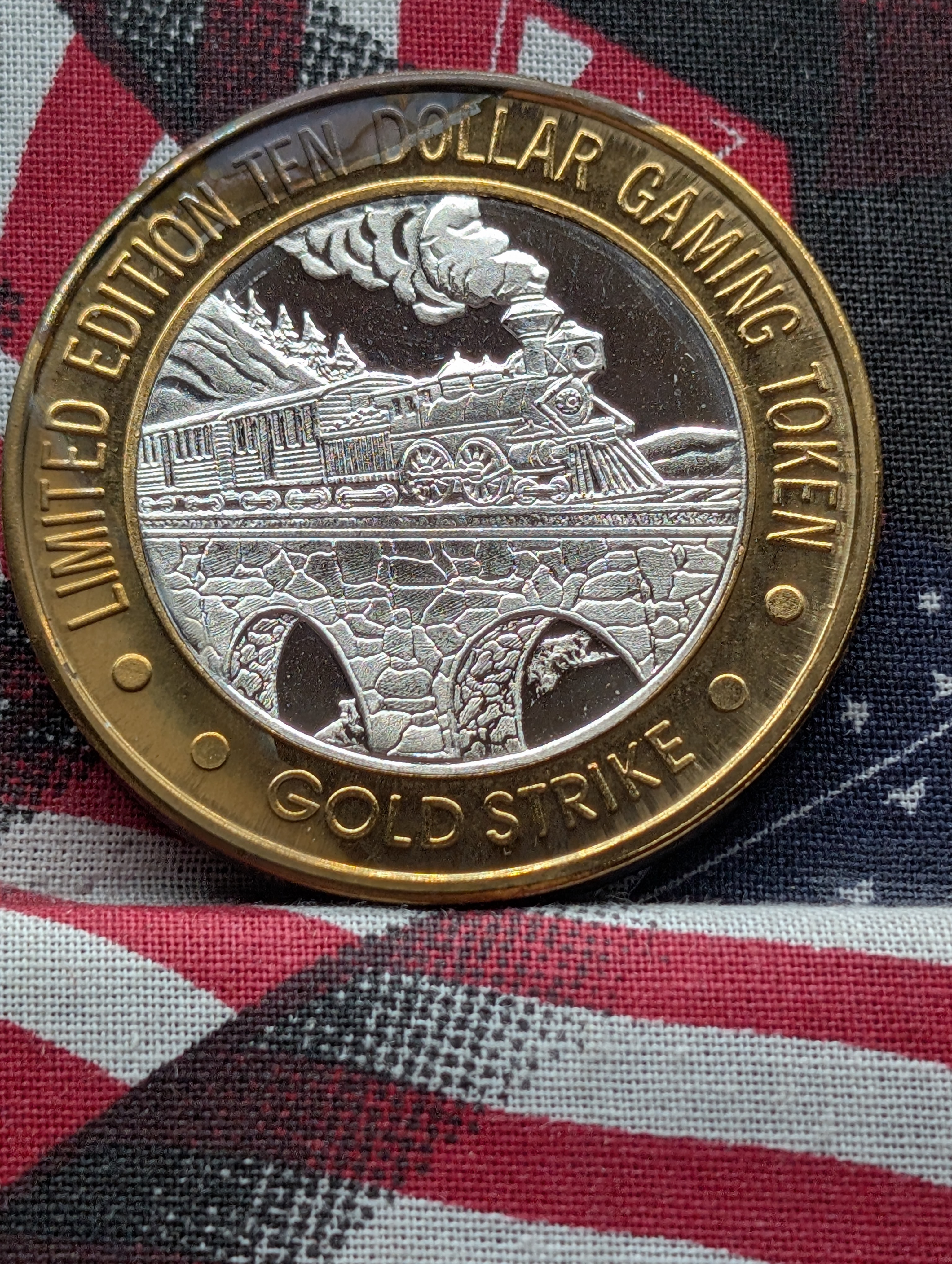 Gold Strike Ten Dollar Gaming Token, .999 Fine Silver Center