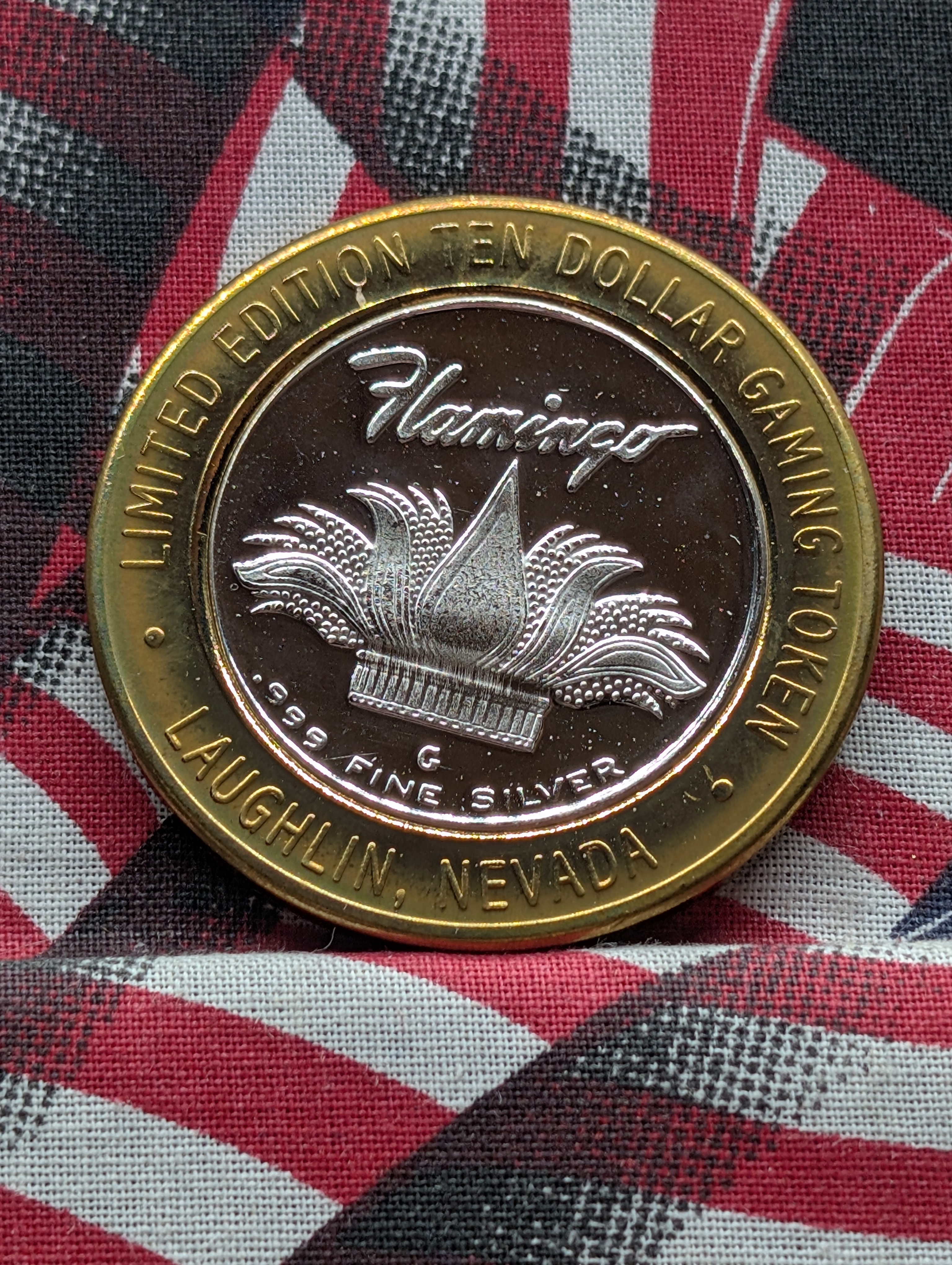Flamingo Ten Dollar Gaming Token, .999 Fine Silver Center