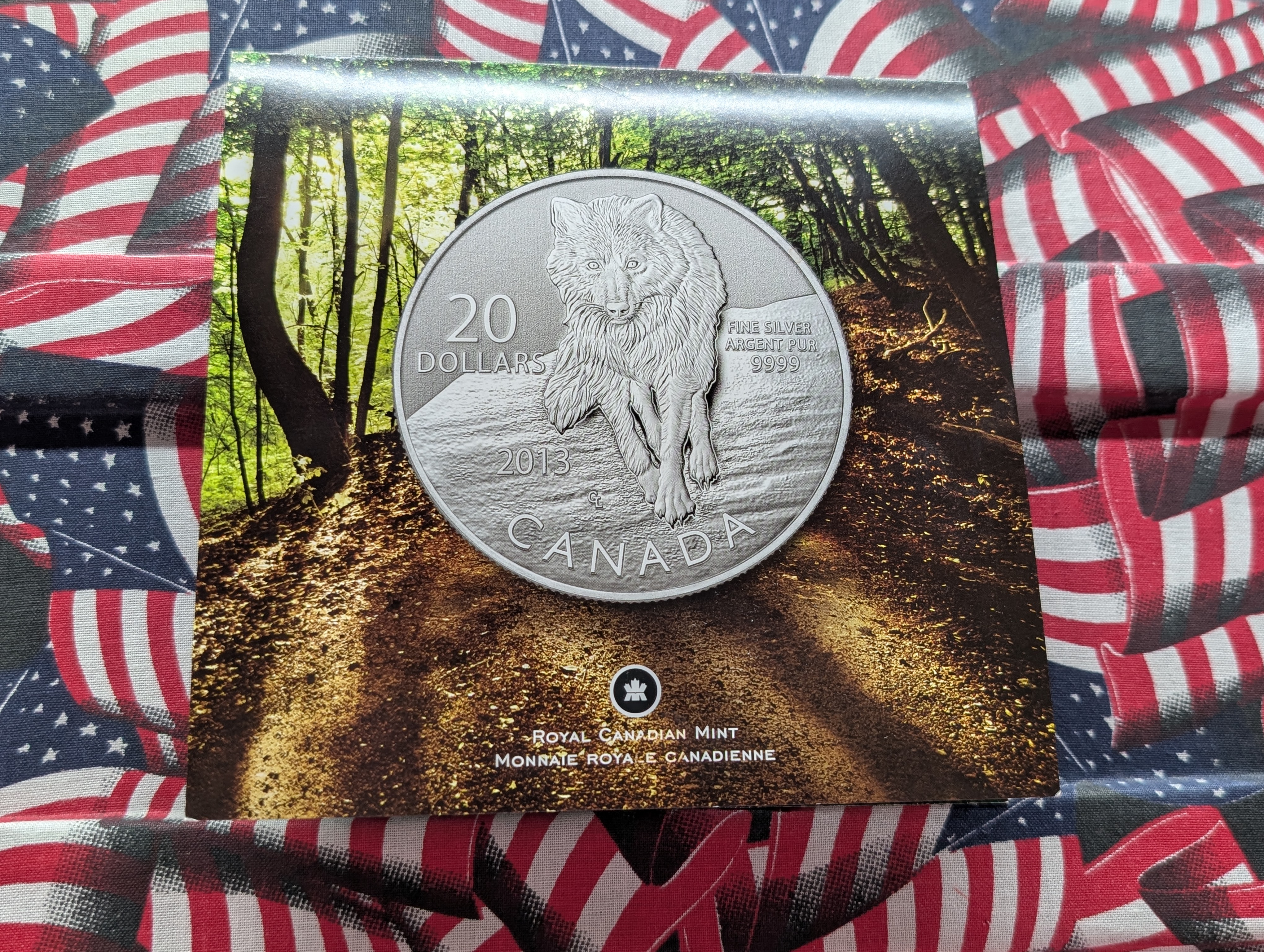 2013 Canada Twenty Dollars Silver Coin In Original Packaging, Wolf Design, 99.99% Silver, 7.96g