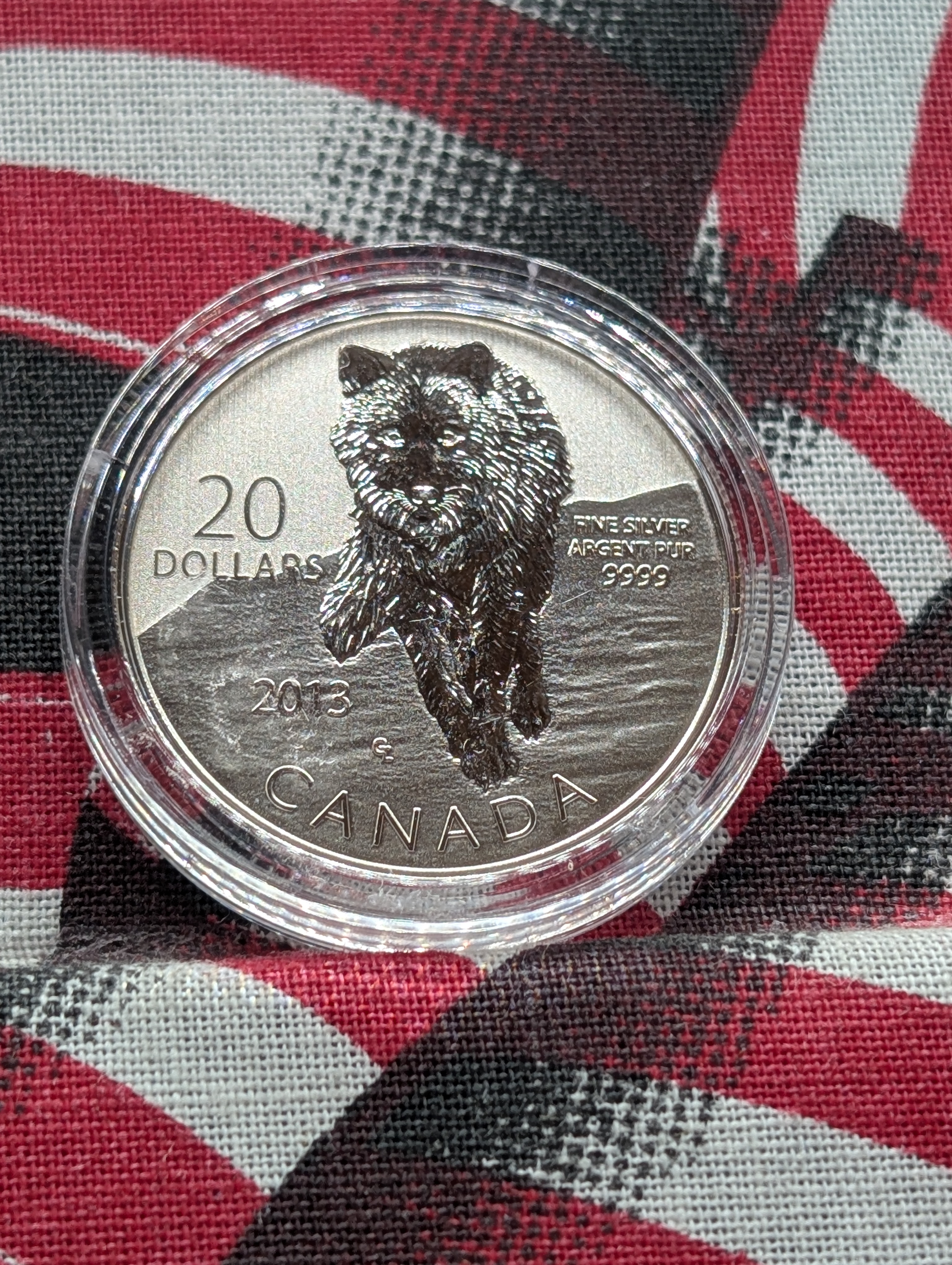 2013 Canada Twenty Dollars Silver Coin In Original Packaging, Wolf Design, 99.99% Silver, 7.96g