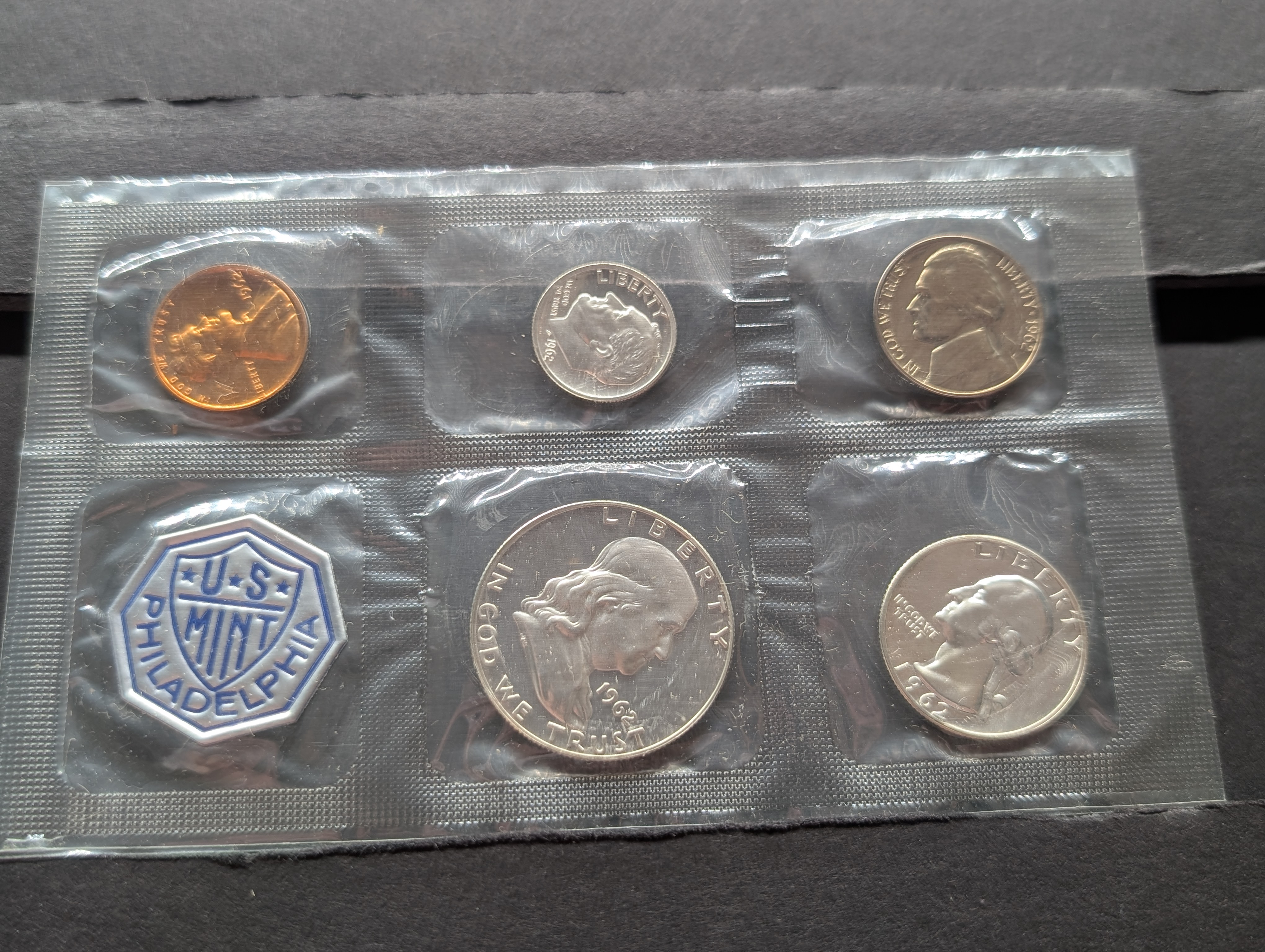 1962-P U.S. Proof Coin Set In OGP, Three 90% Silver Coins