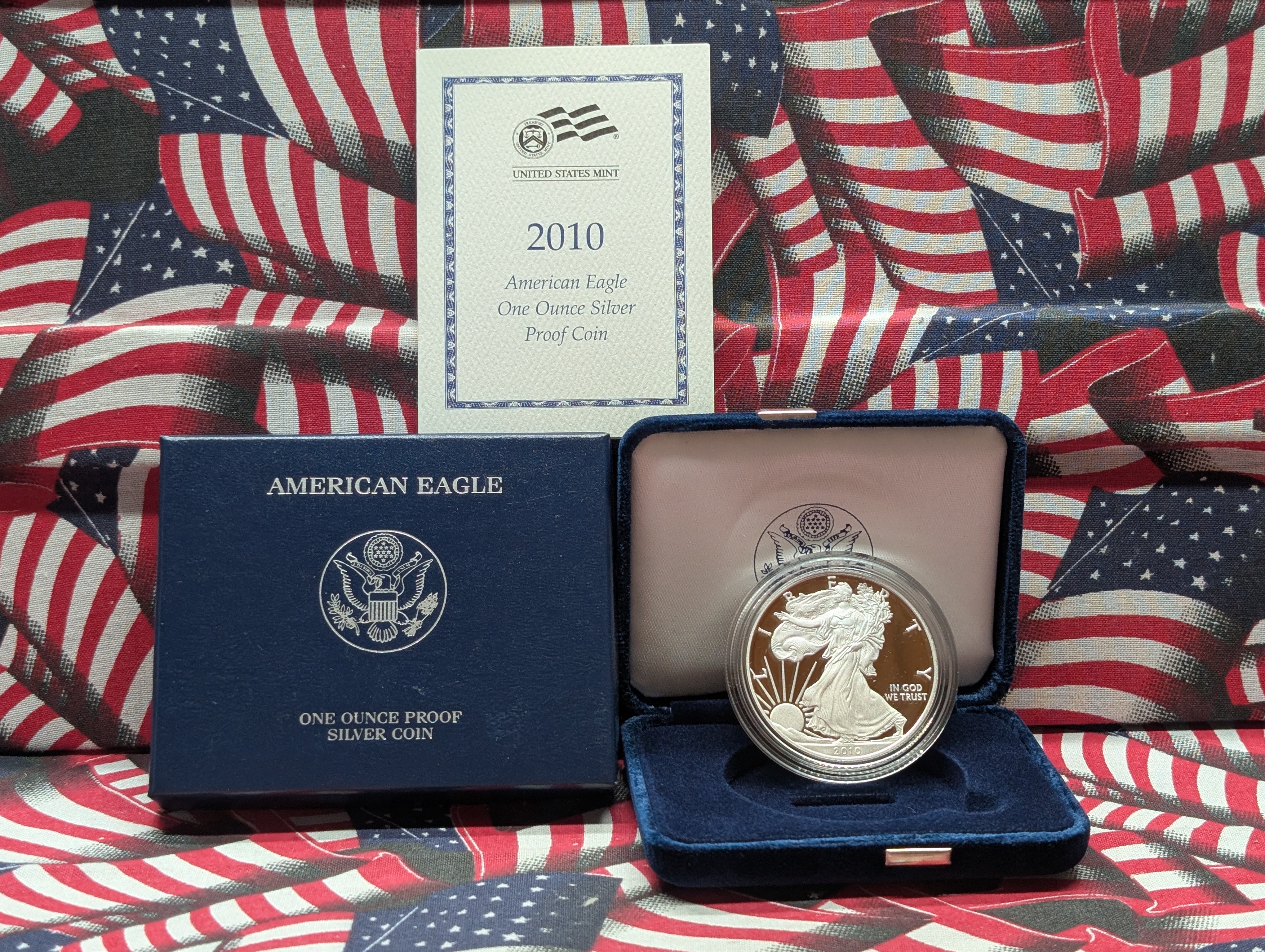 2010-W American Silver Eagle, .999 Silver, One Troy Ounce Silver Proof Coin In OGP With COA,