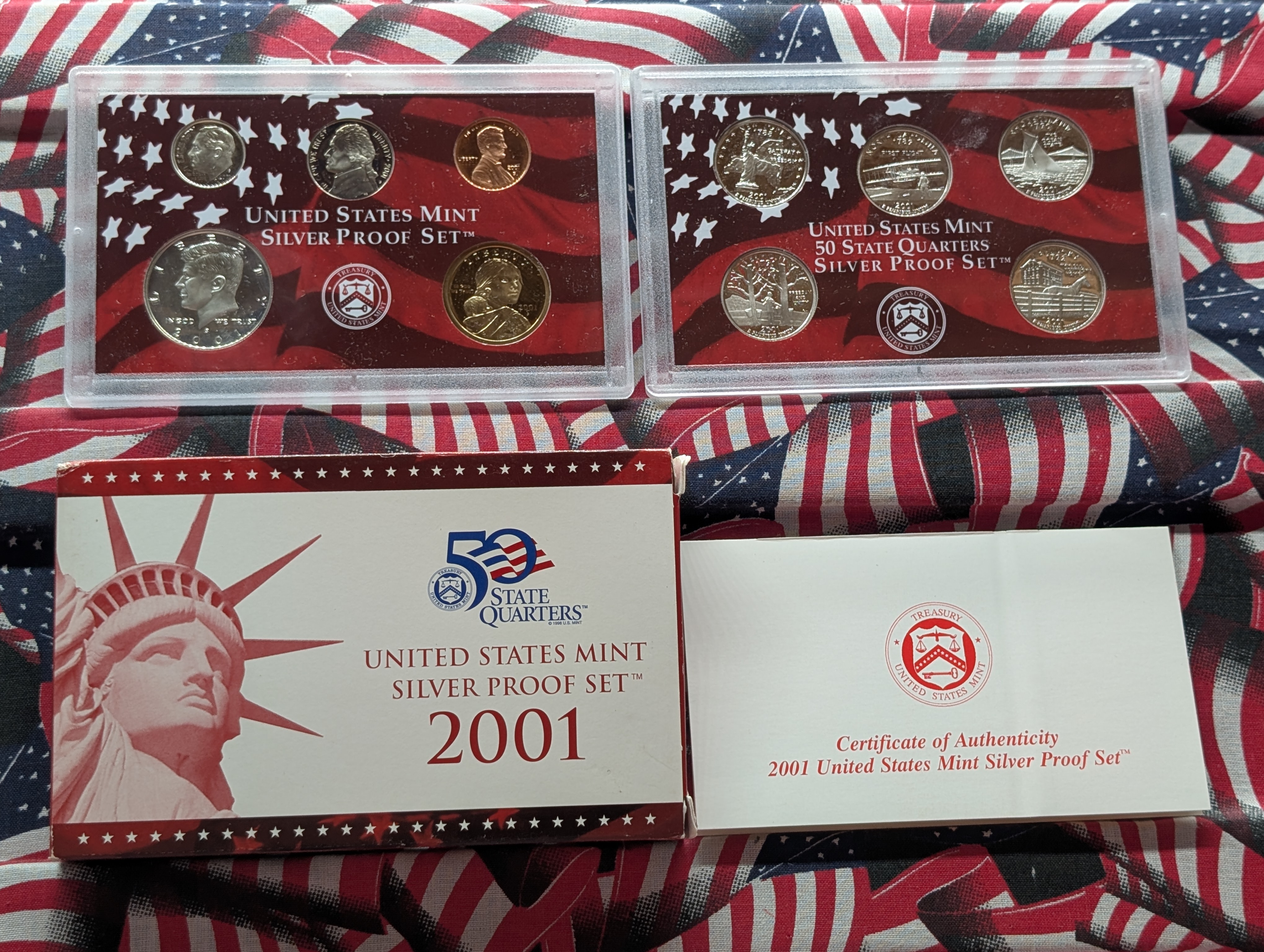 2001-S U.S. Mint Silver Proof Set In OGP With COA, Seven 90% Silver Coins