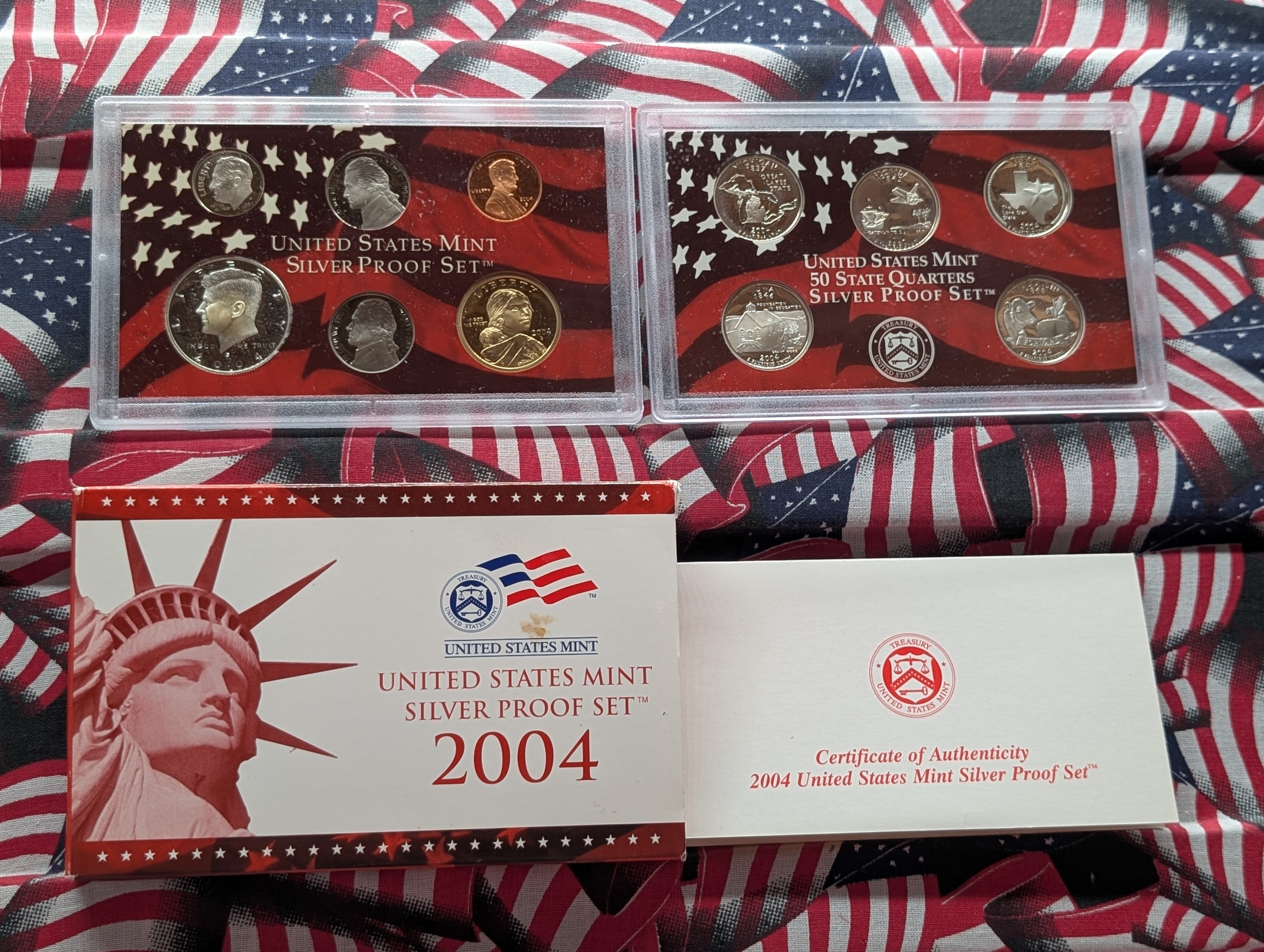 2004-S U.S. Mint Silver Proof Set In OGP With COA, Seven 90% Silver Coins