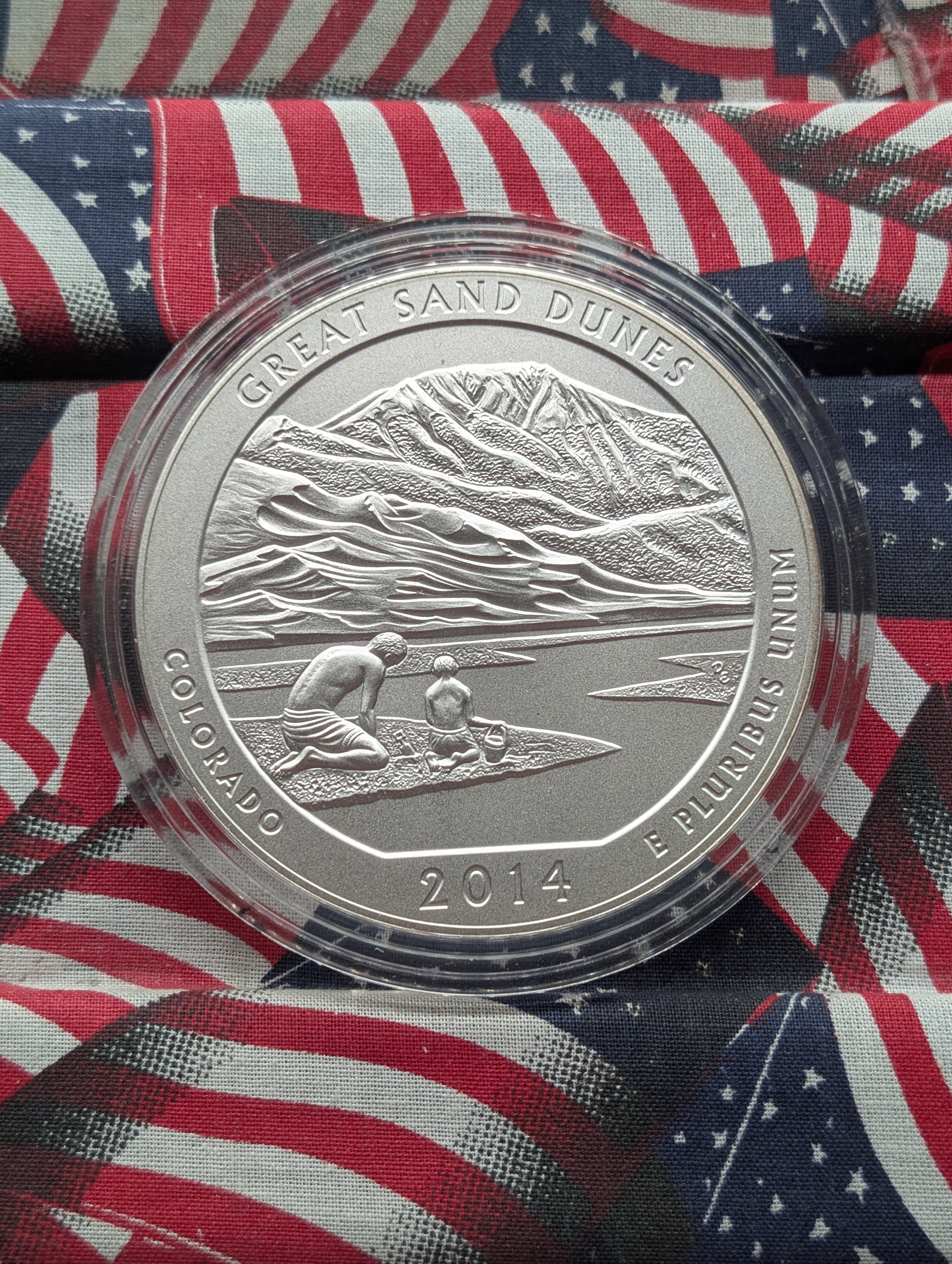 2014-P Colorado, Great Sand Dunes National Park America The Beautiful Five Troy Ounces 99.9% Silver Uncirculated Coin In OGP With COA,