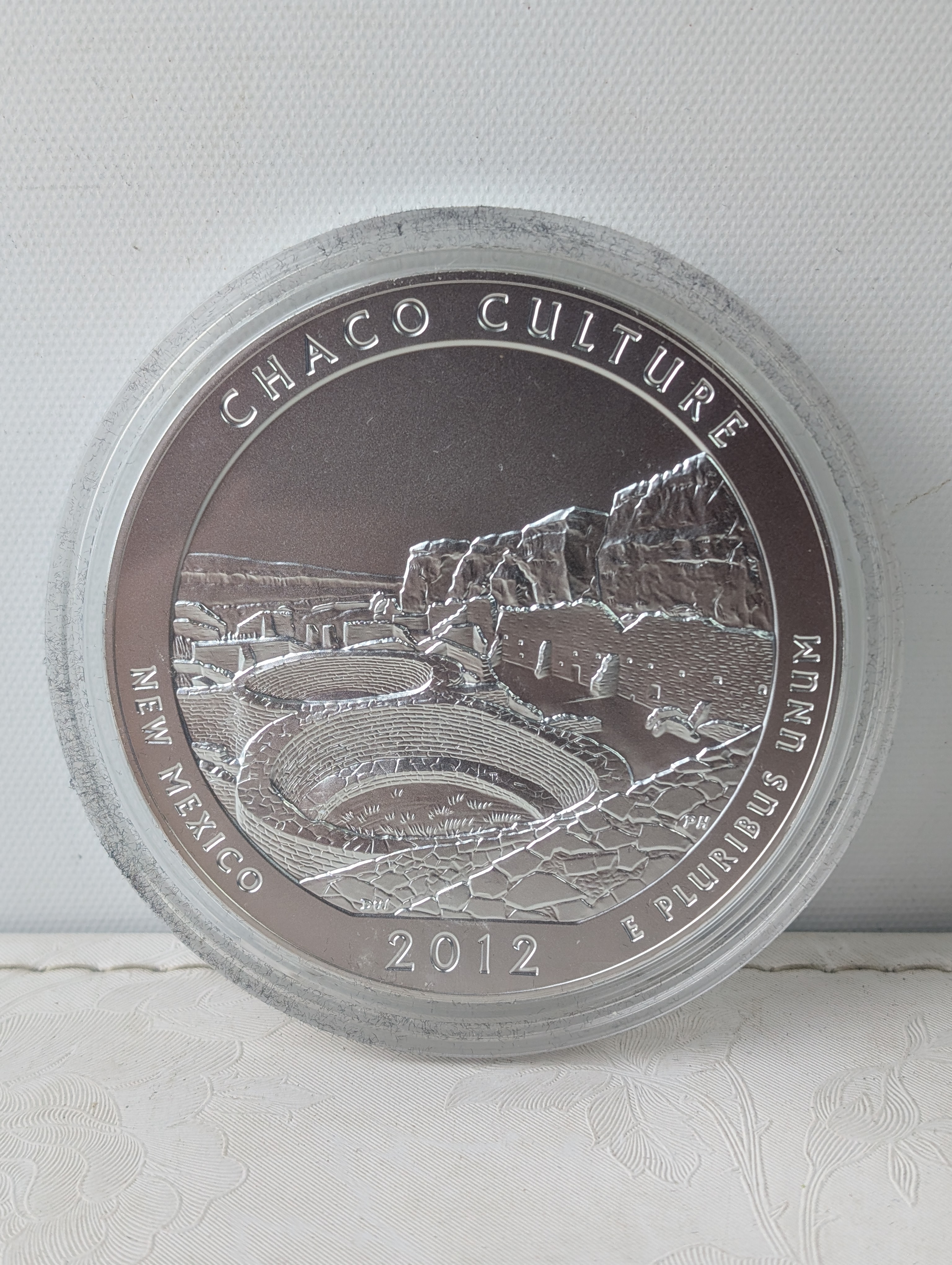 2012-P New Mexico, Chaco Culture National Park America The Beautiful Five Troy Ounces 99.9% Silver Uncirculated Coin In OGP - No COA