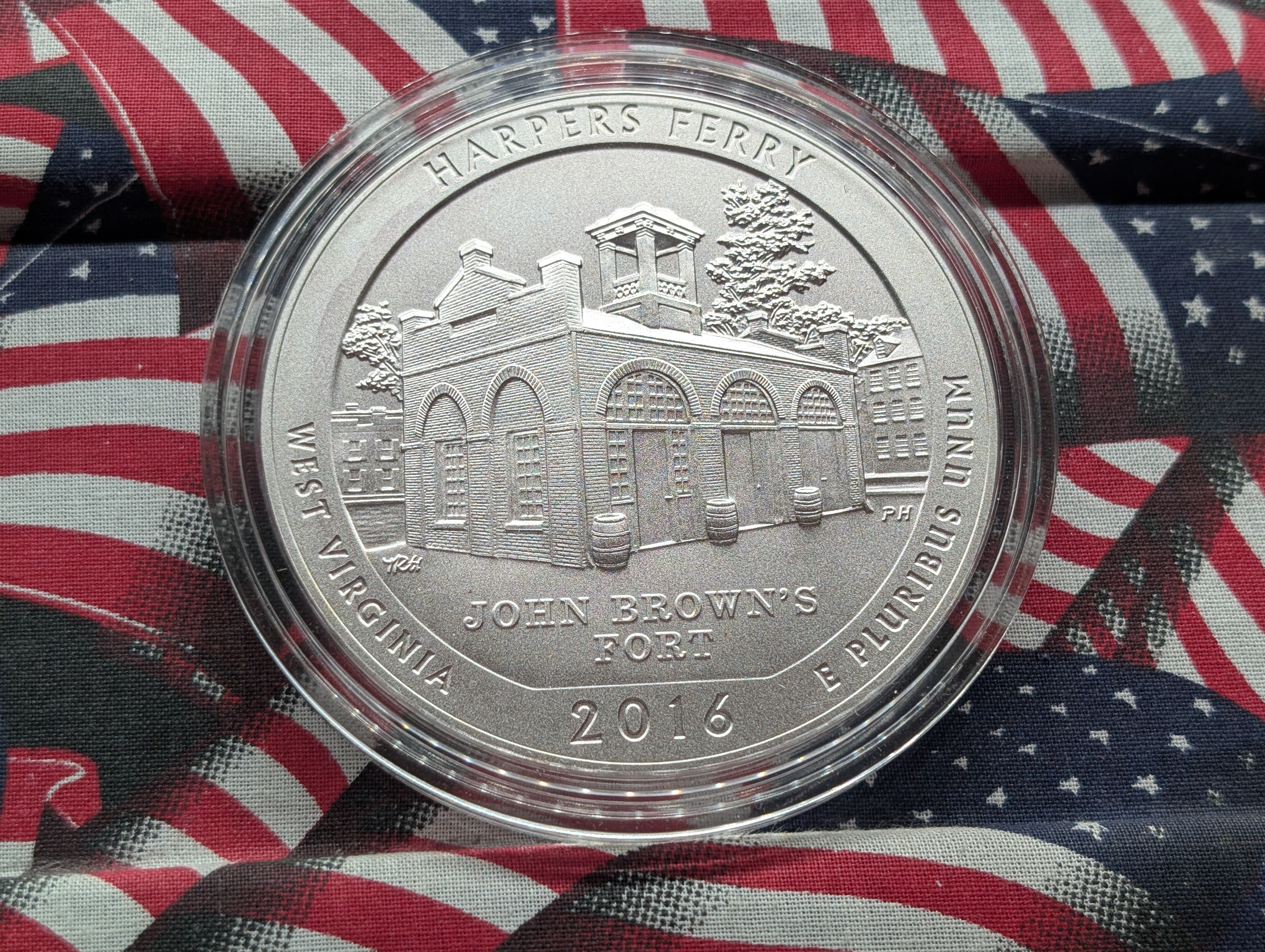 2016-P West Virginia, Harpers Ferry National Historical Park America The Beautiful Five Troy Ounces 99.9% Silver Uncirculated Coin In OGP Wi