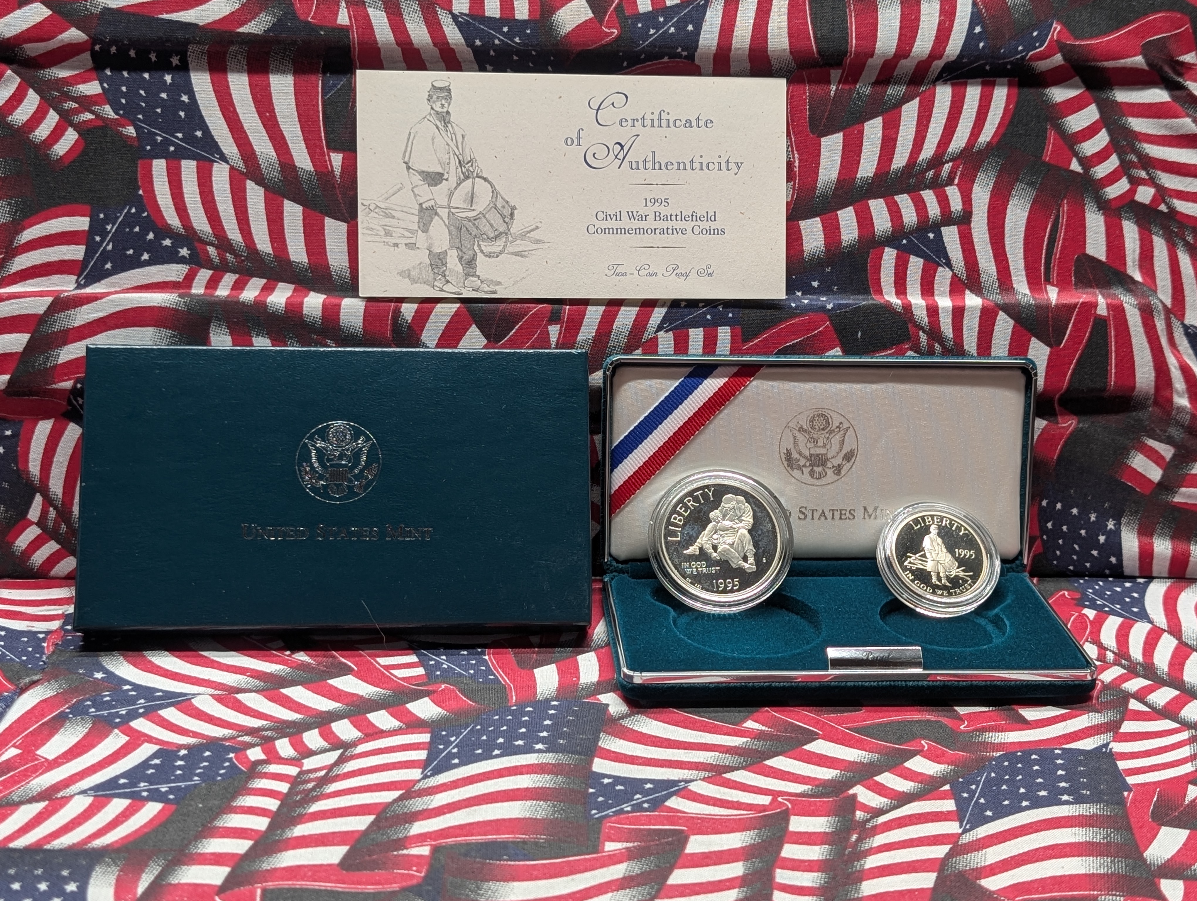 1995-S Civil War Battlefield Commemorative Coins In OGP With COA, 90% Silver One Dollar, Clad Half Dollar