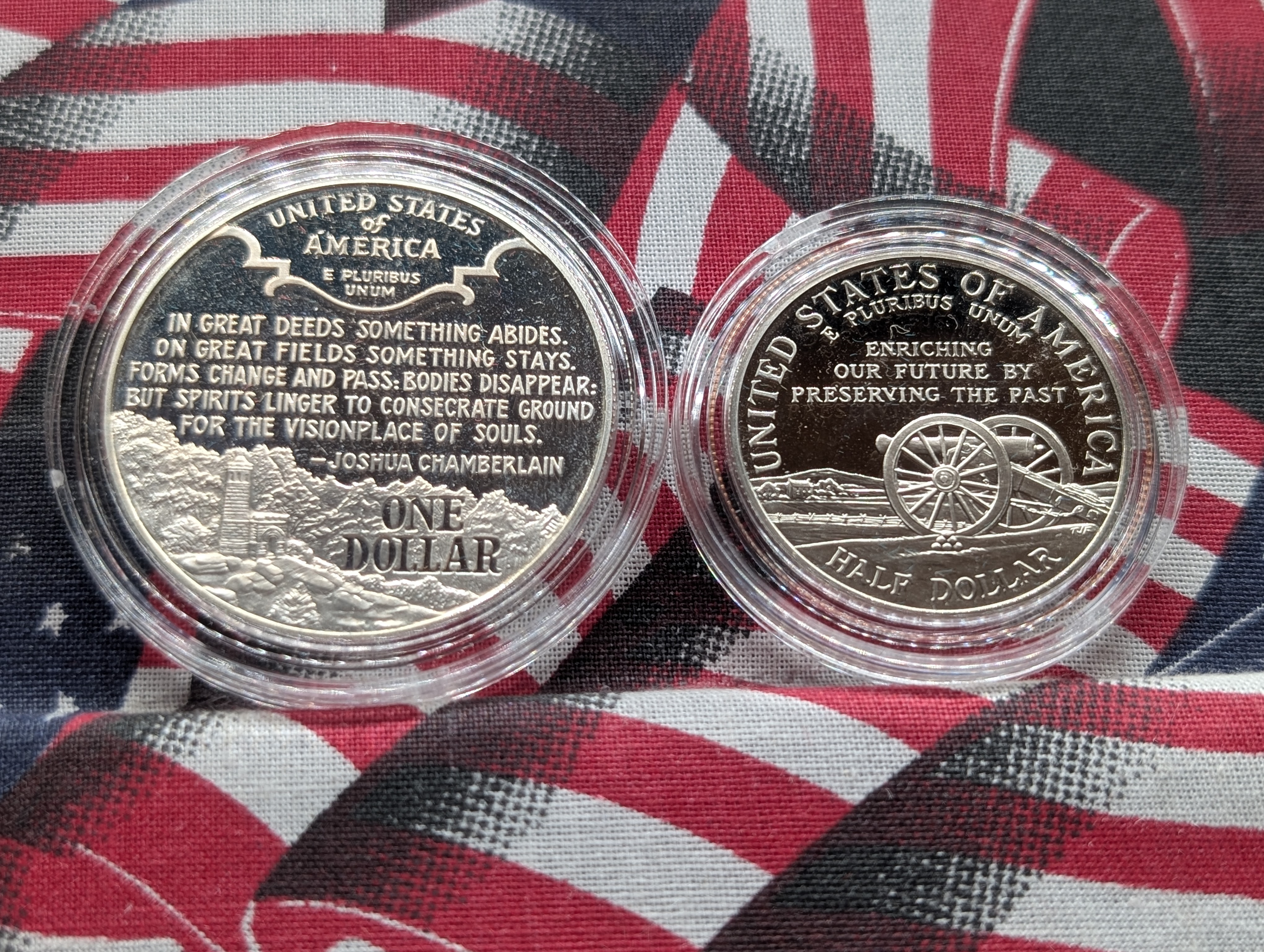 1995-S Civil War Battlefield Commemorative Coins In OGP With COA, 90% Silver One Dollar, Clad Half Dollar