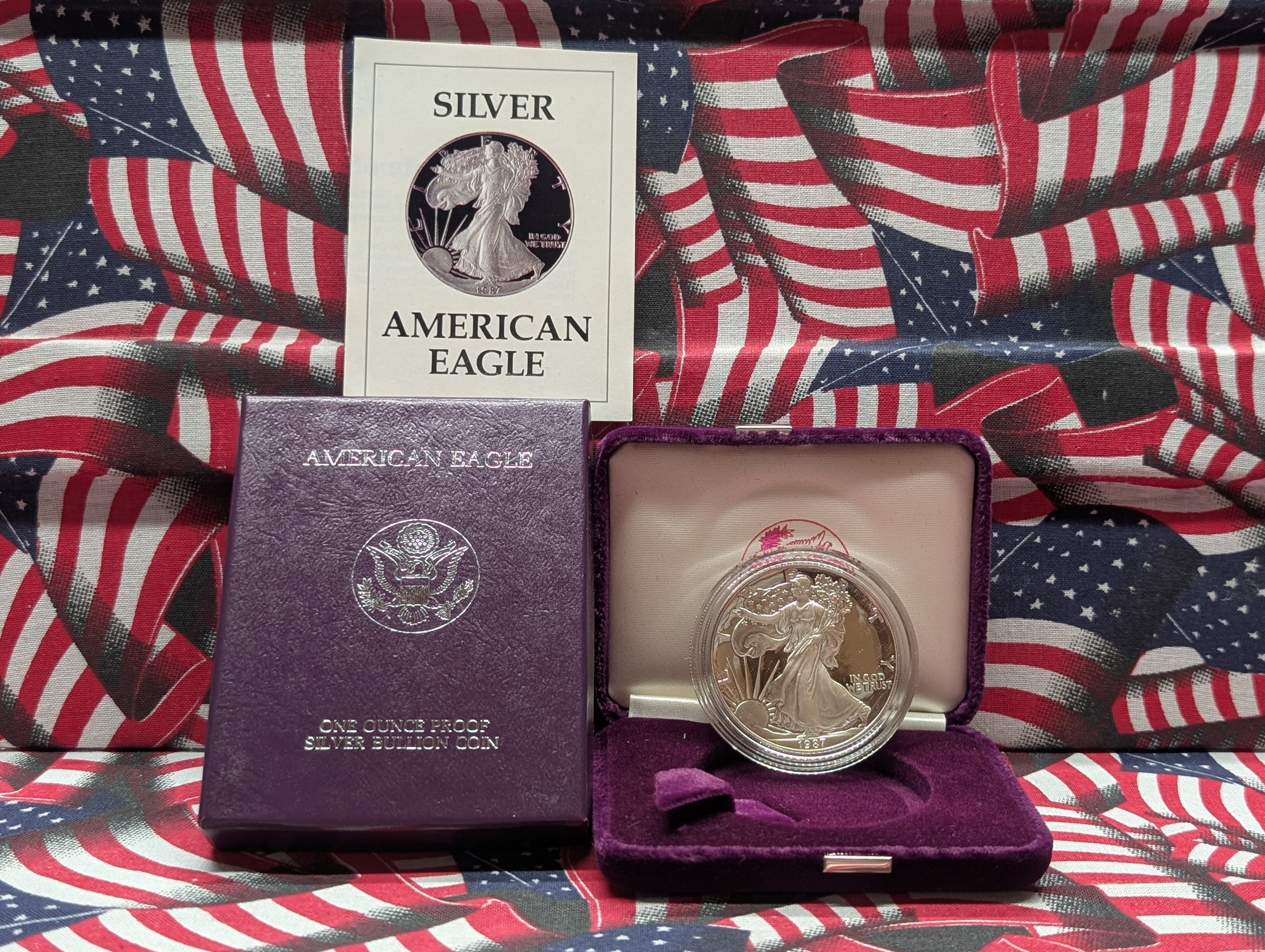 1987-S American Silver Eagle 99.9% Silver, One Troy Ounce Proof in OGP With COA,