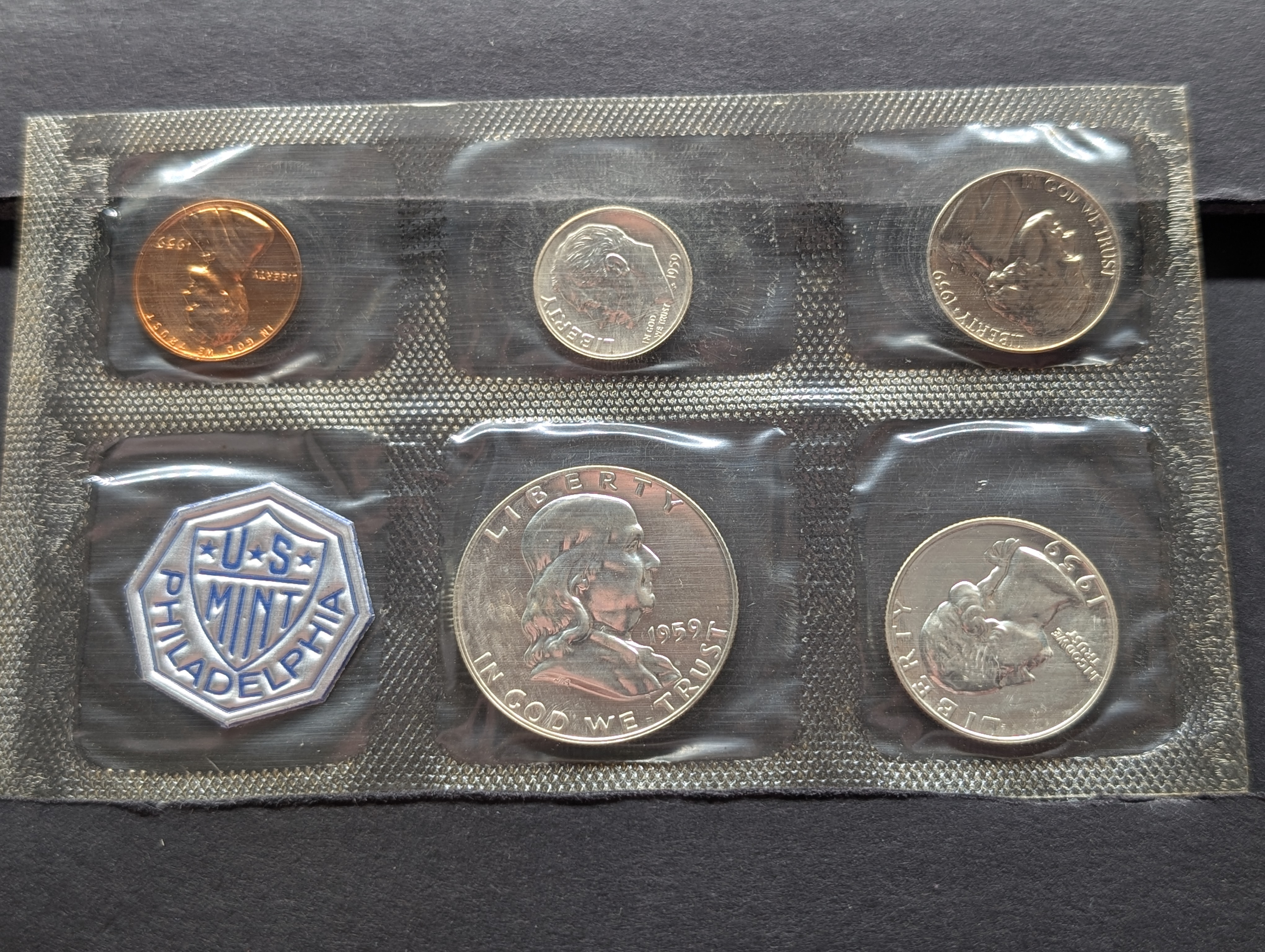 1959-P U.S. Proof Coin Set In OGP, Three 90% Silver Coins