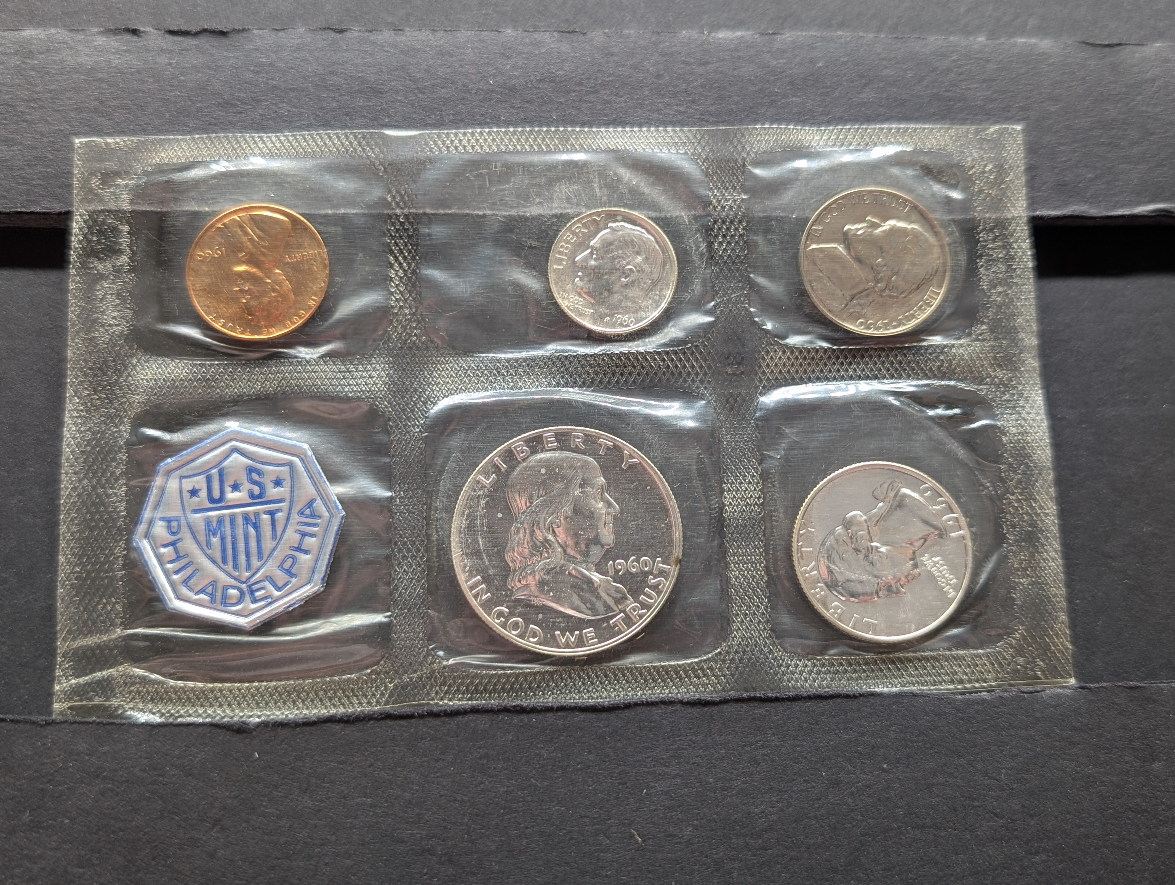 1960-P U.S. Proof Coin Set In OGP, Three 90% Silver Coins