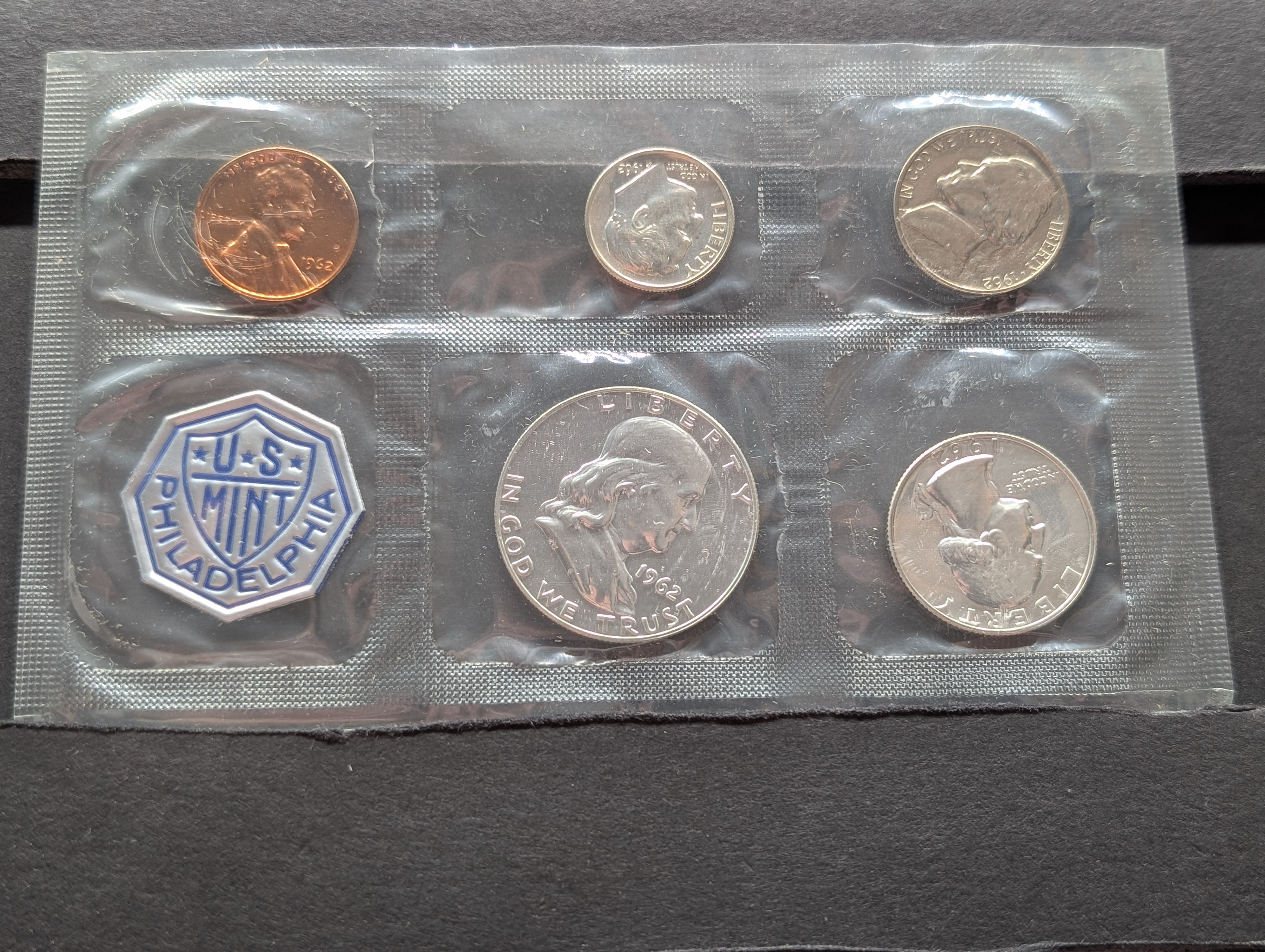 1962-P U.S. Proof Coin Set In OGP, Three 90% Silver Coins