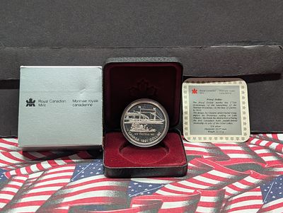 1991 Steamer Frontenac Canada Silver One Dollar, Royal Canadian Mint, 50% Silver, 23.33g. 1991 