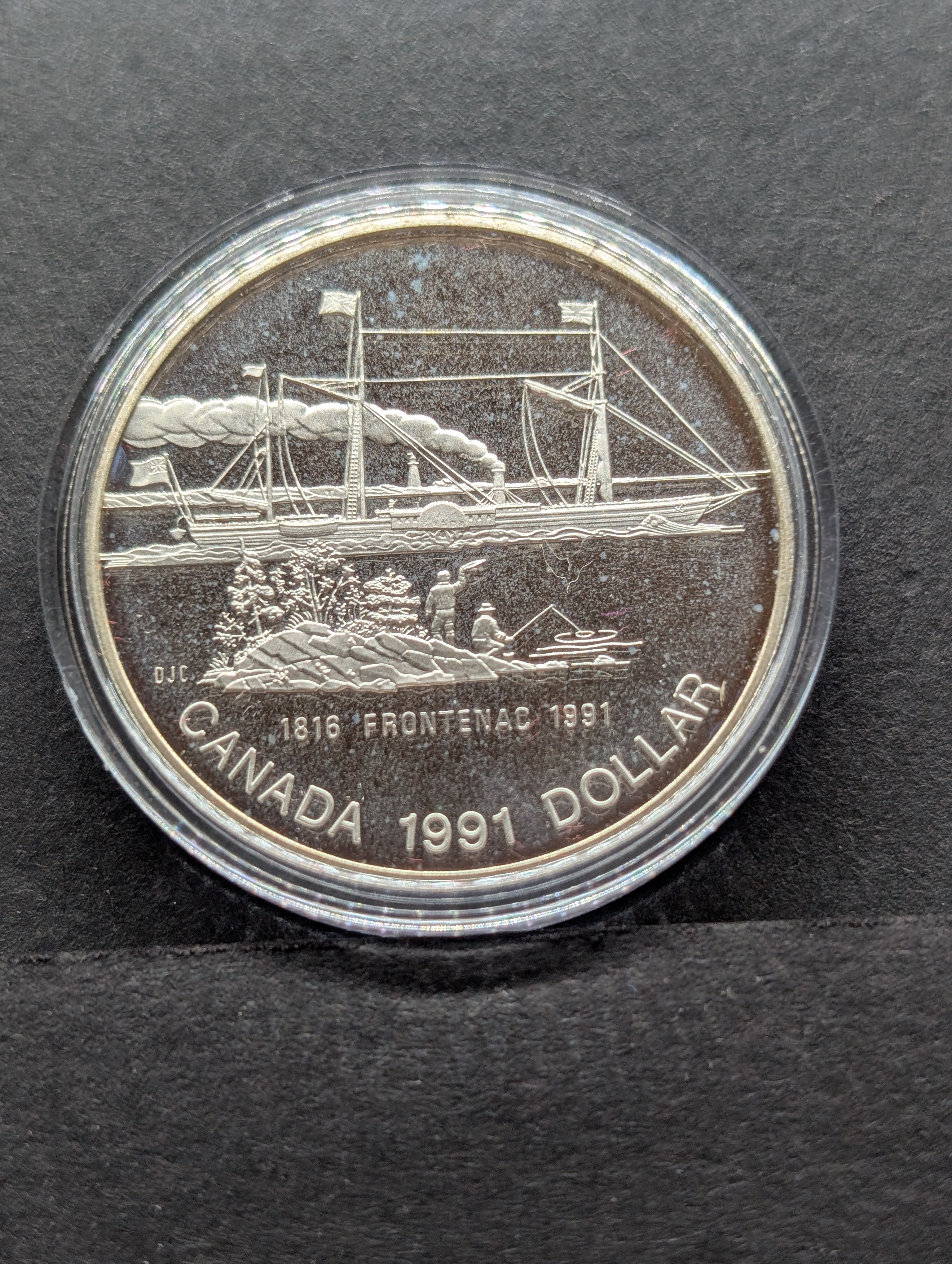 1991 Steamer Frontenac Canada Silver One Dollar, Royal Canadian Mint, 50% Silver, 23.33g