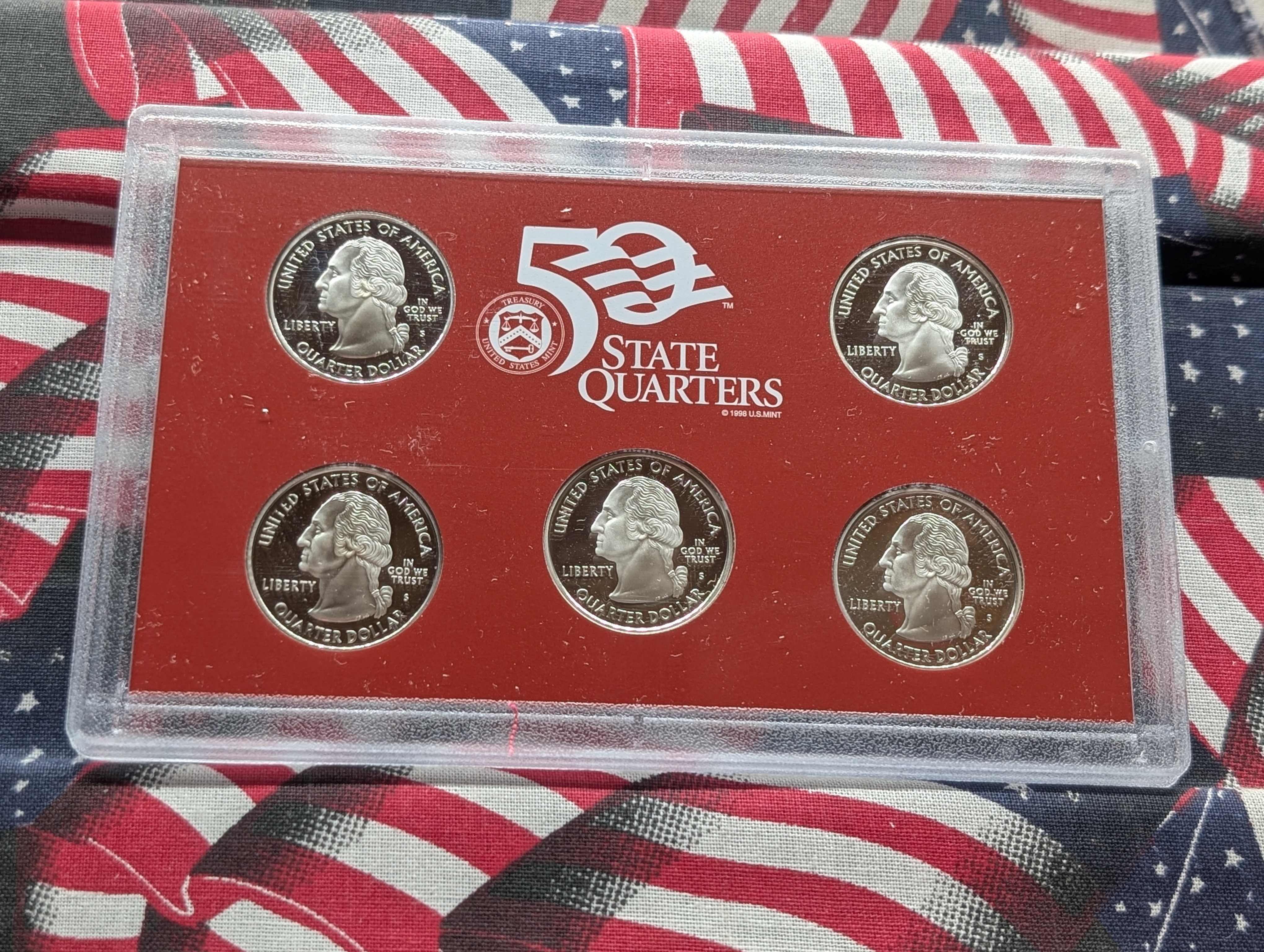2007-S U.S. Mint Fifty State Quarters Silver Proof Set In OGP With COA, Five 90% Silver Coins