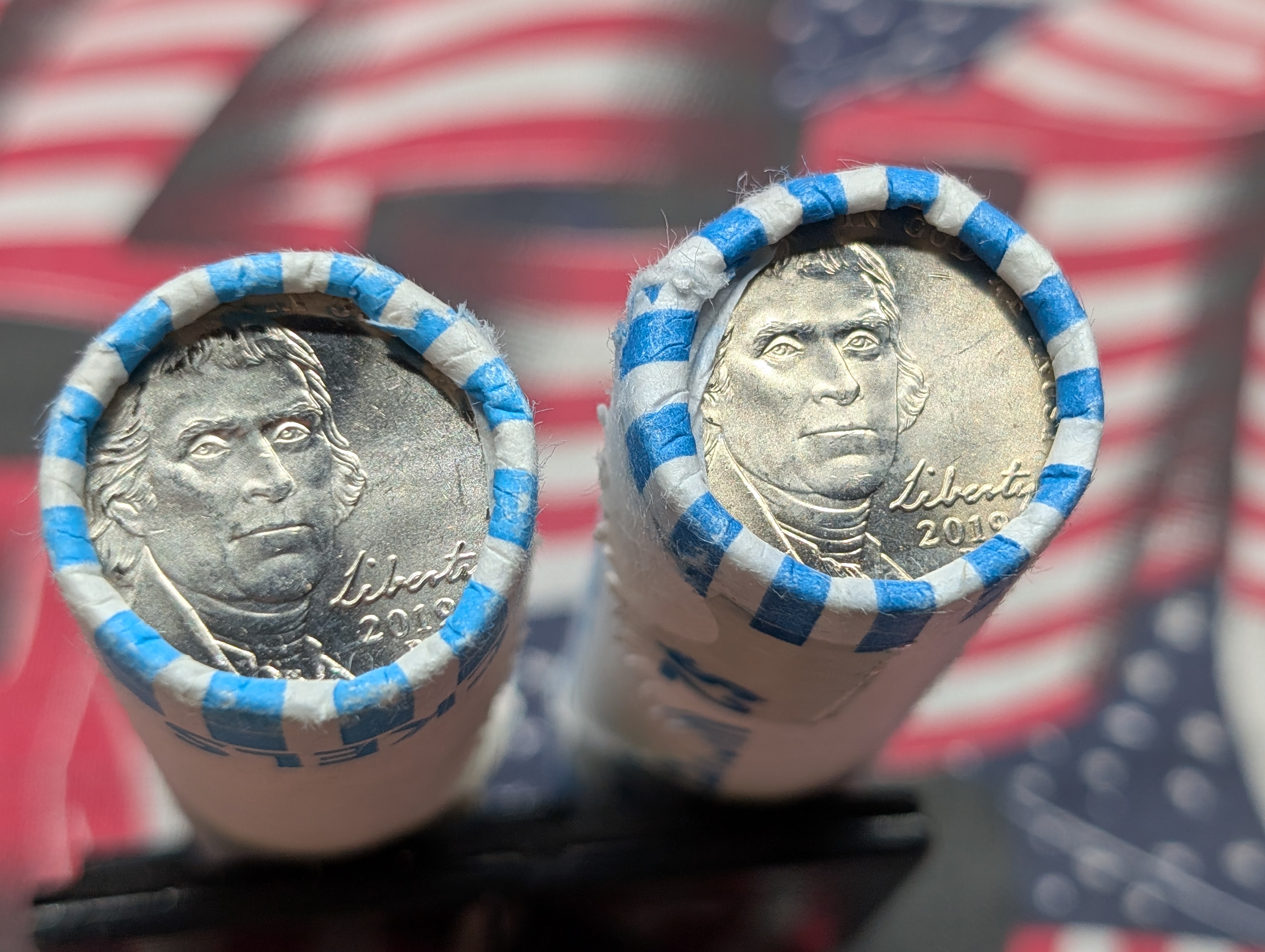 2019 P&D Unopened Paper Wrapped Rolls of Jefferson Nickels