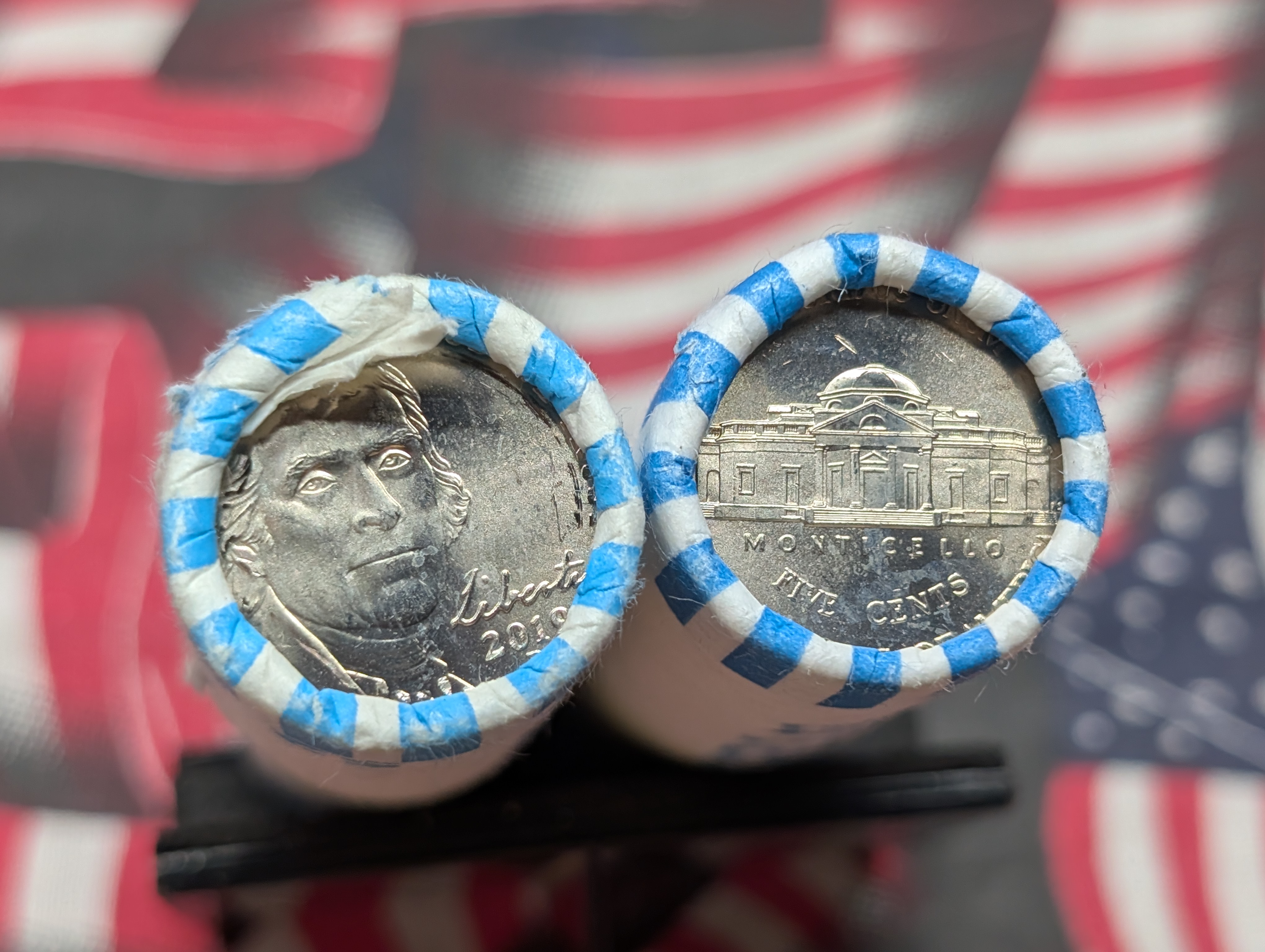 2019 P&D Unopened Paper Wrapped Rolls of Jefferson Nickels