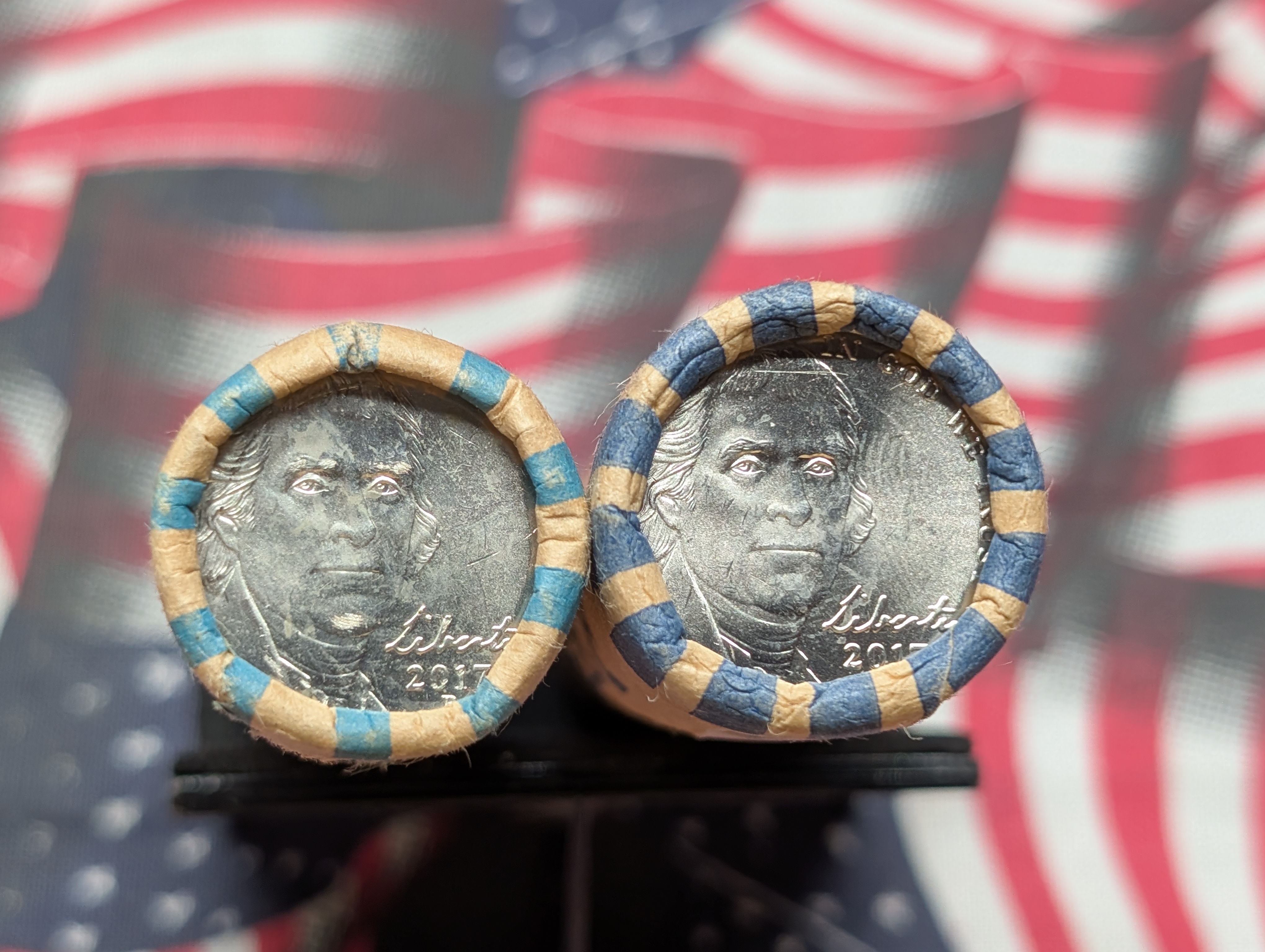 2017 P&D Unopened Paper Wrapped Rolls of Jefferson Nickels