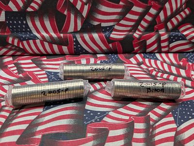 (3) 2005-P Unopened Shrink Wrapped Rolls of Bison Jefferson Nickels - Wrapped For 