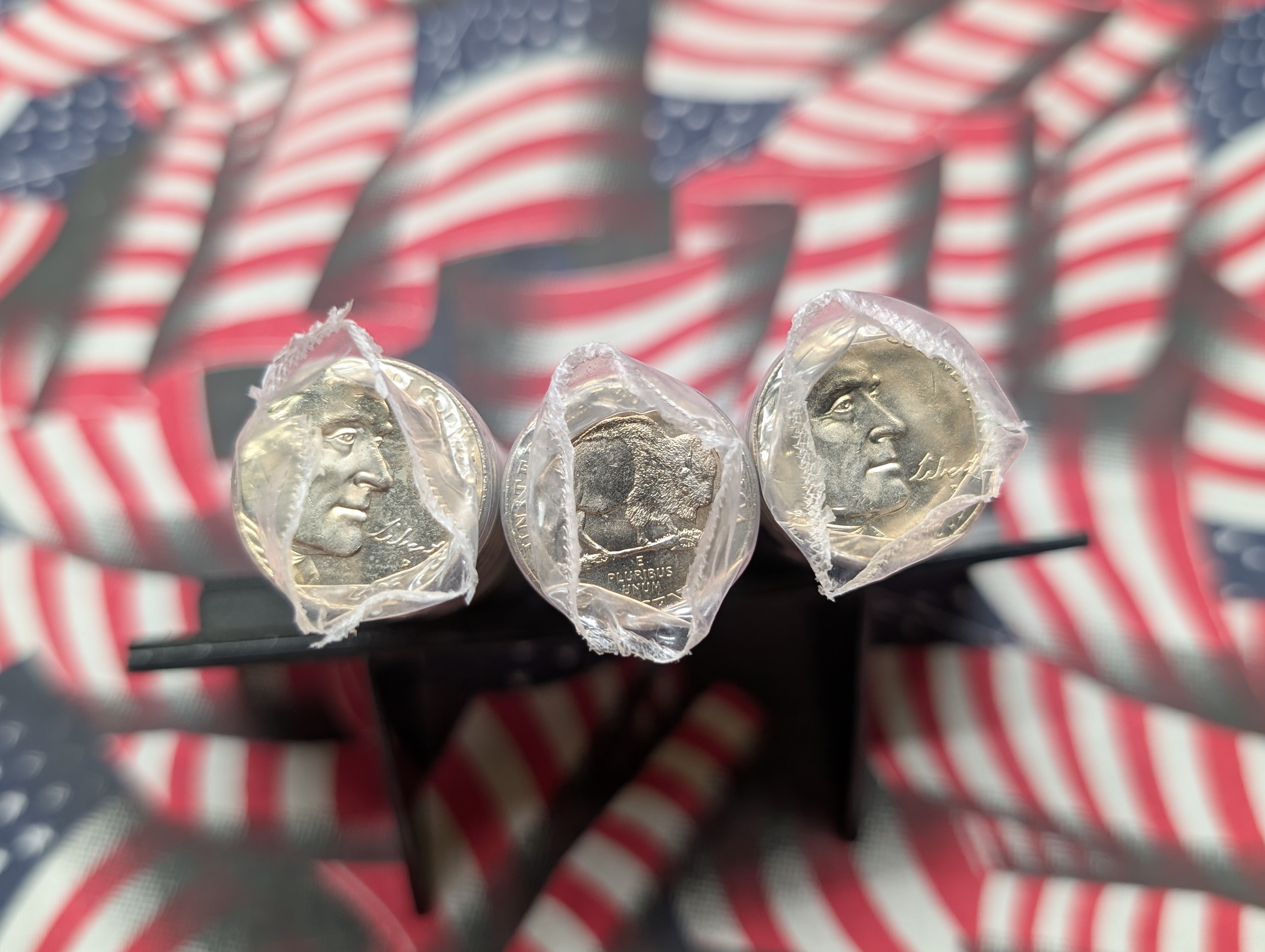 (3) 2005-P Unopened Shrink Wrapped Rolls of Bison Jefferson Nickels - Wrapped For Banks