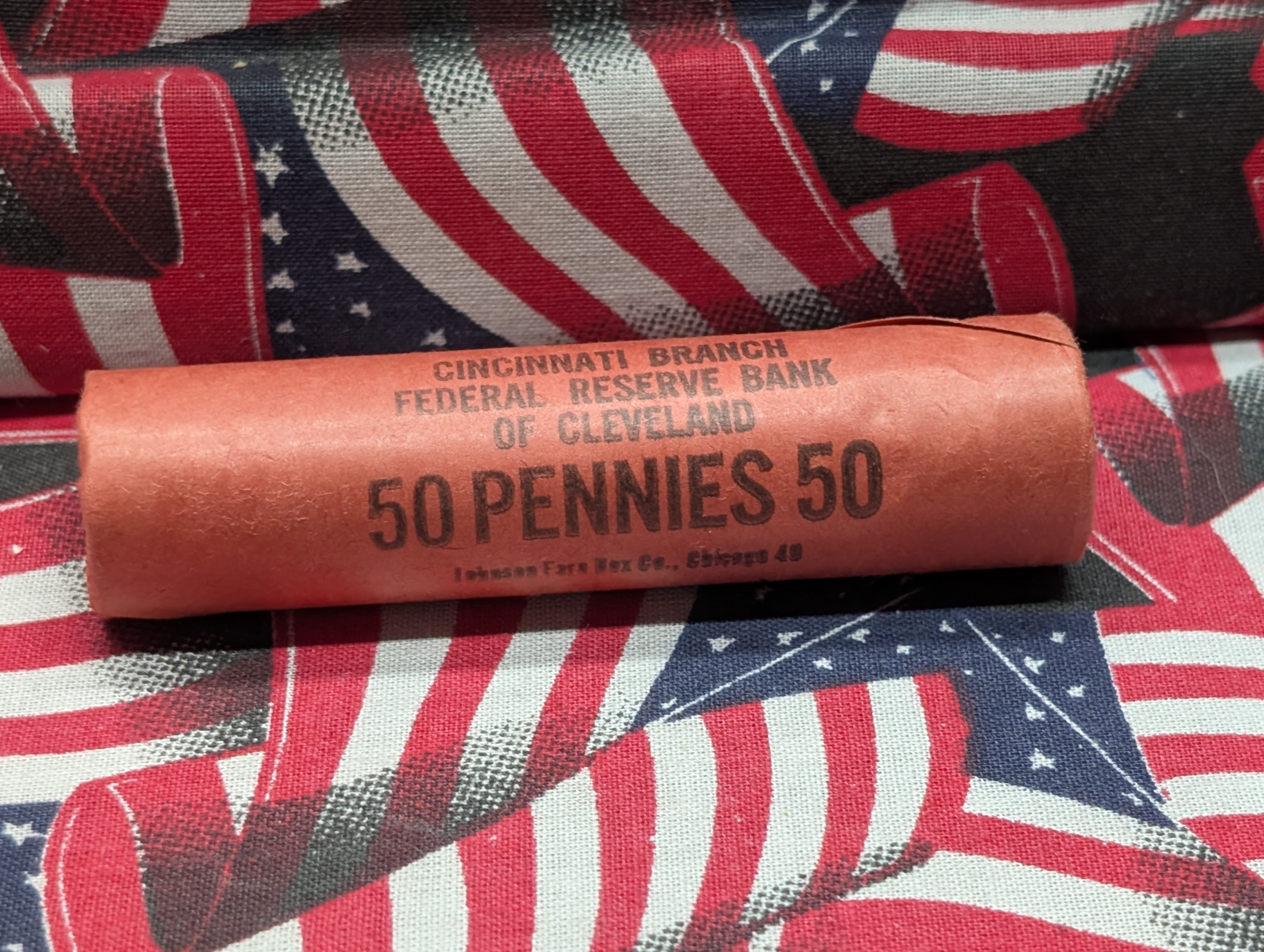 1968-D Unopened Paper Wrapped Roll of Lincoln Memorial Cents, Red Unc.