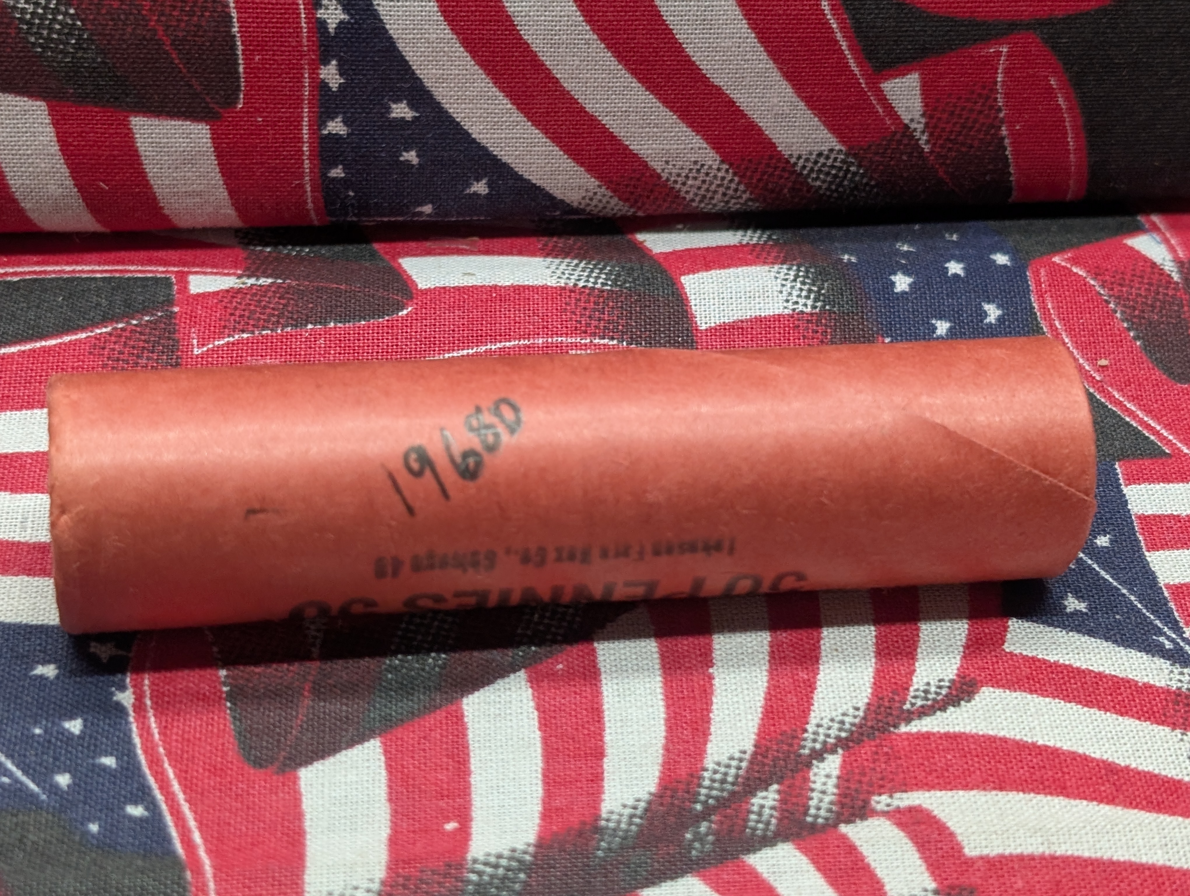 1968-D Unopened Paper Wrapped Roll of Lincoln Memorial Cents, Red Unc.