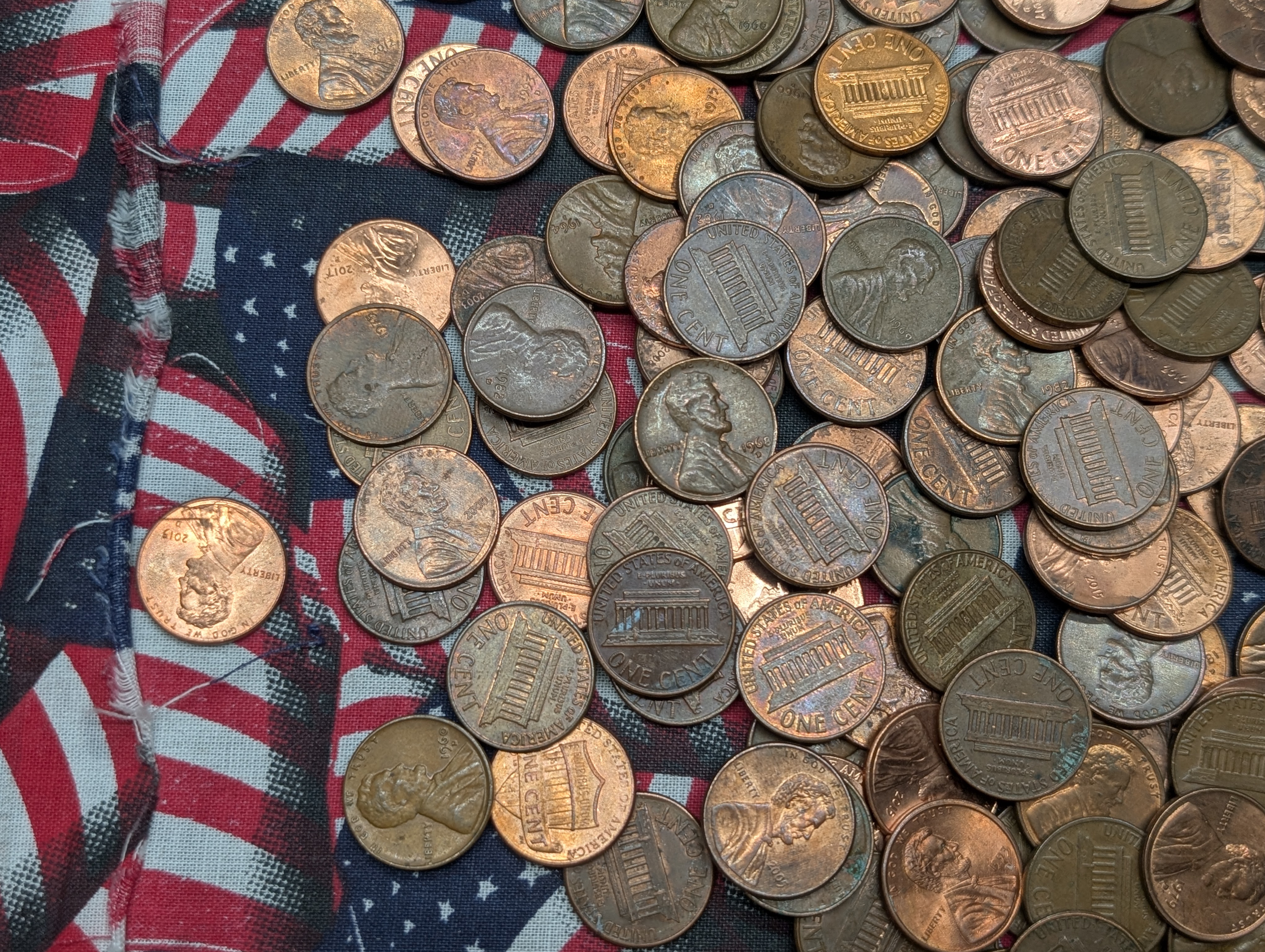 Five Pounds of Unresearched Assorted Date Lincoln Memorial and Shield Cents, Copper and Zinc Cents