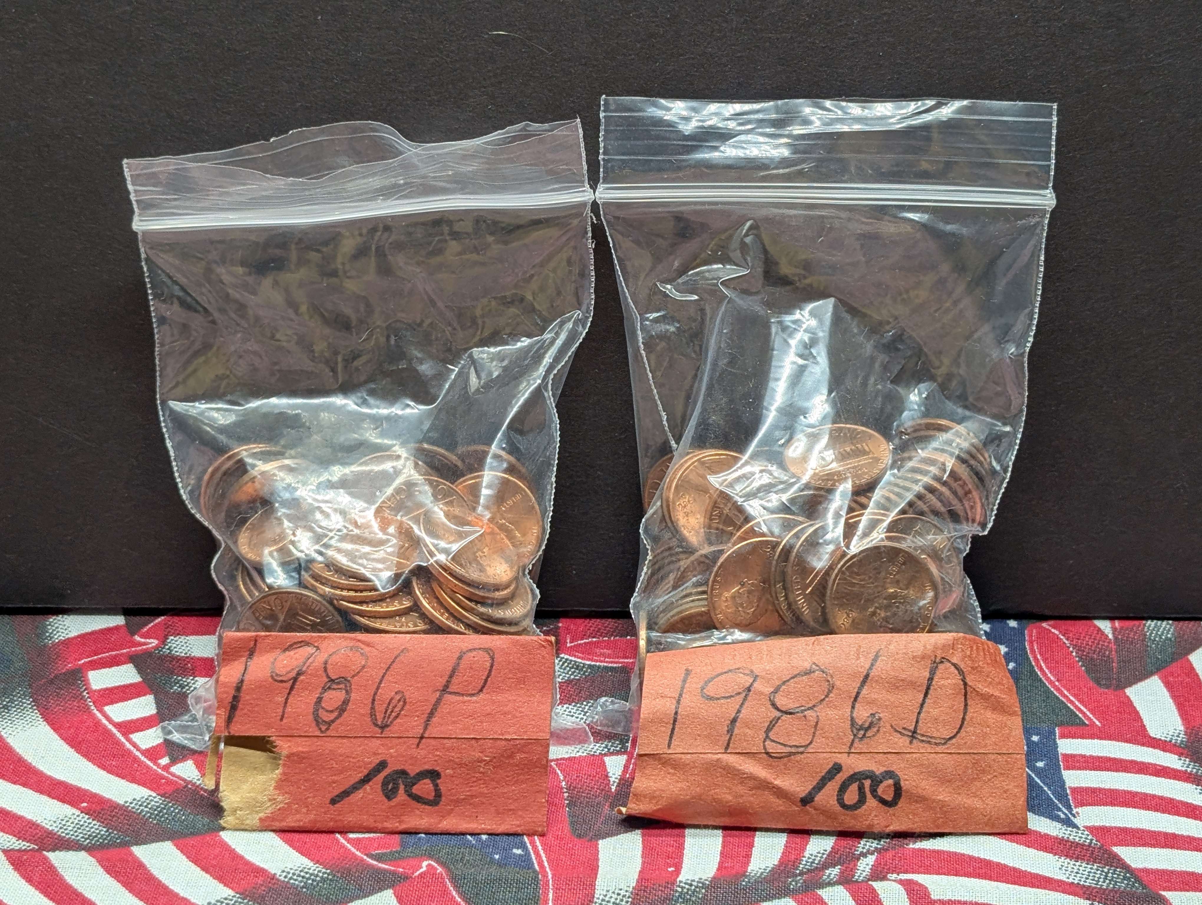 (200) Lincoln Memorial Cents - (100) 1986-P & (100) 1986-D, Red Unc.