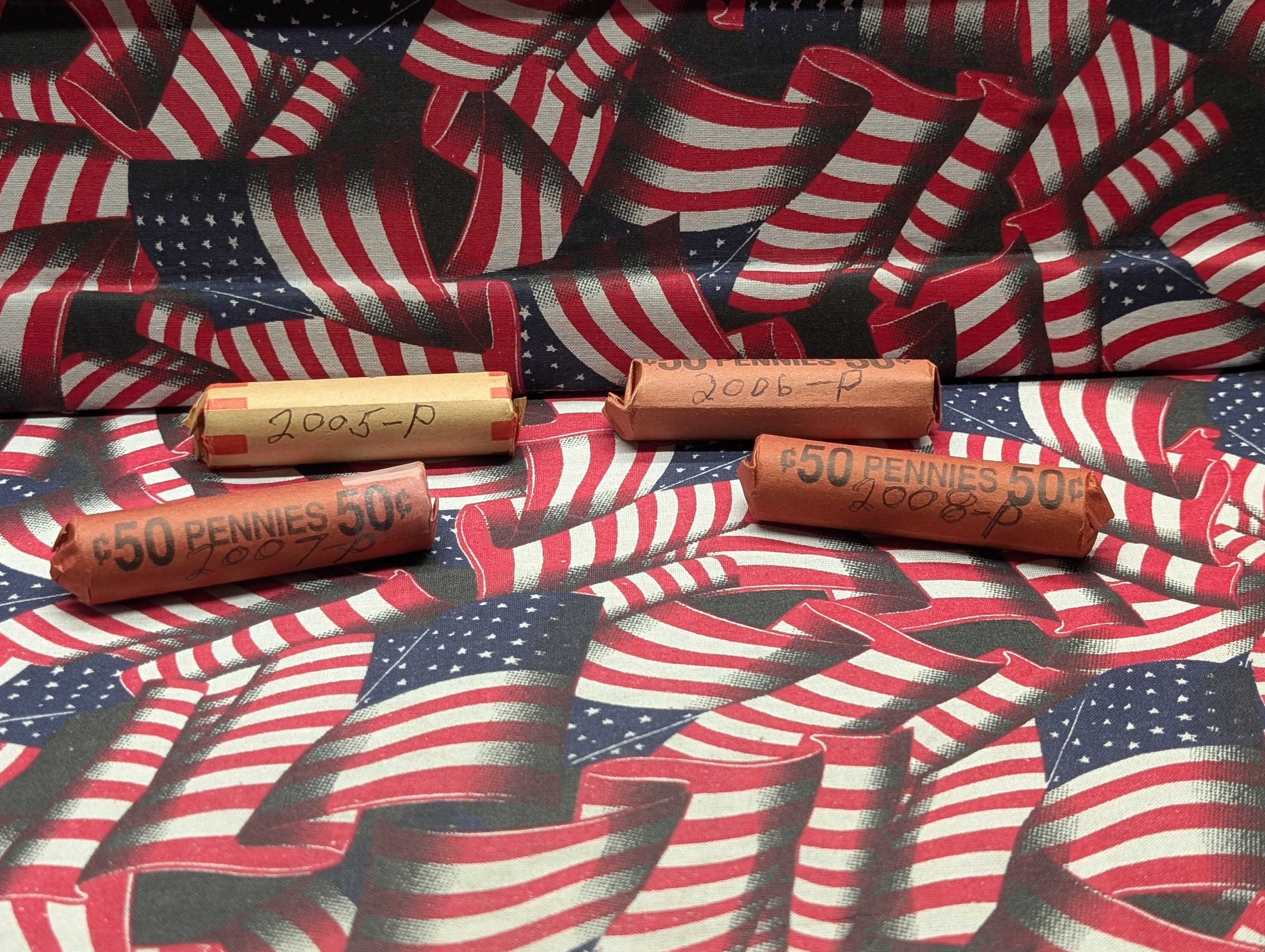 2005-P, 2006-P, 2007-P, & 2008-P Rolls of Lincoln Memorial Cents
