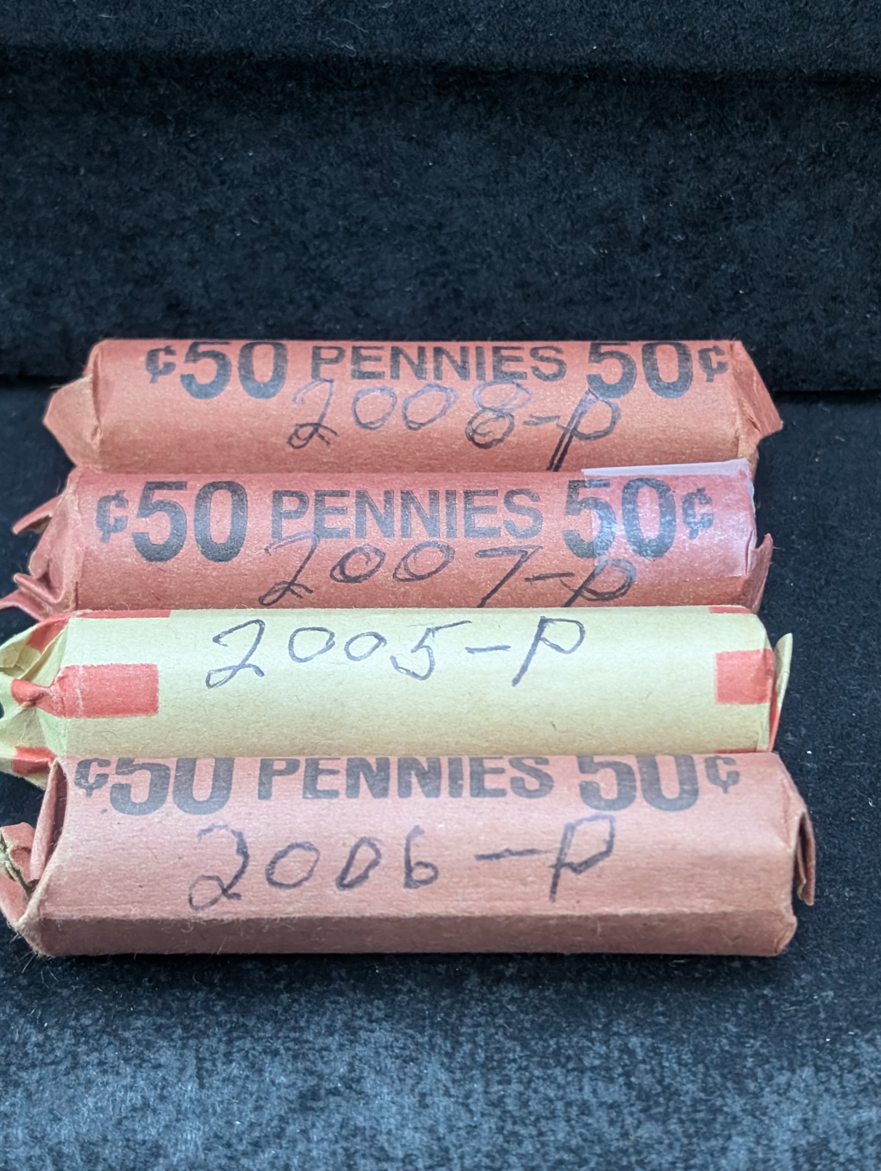 2005-P, 2006-P, 2007-P, & 2008-P Rolls of Lincoln Memorial Cents