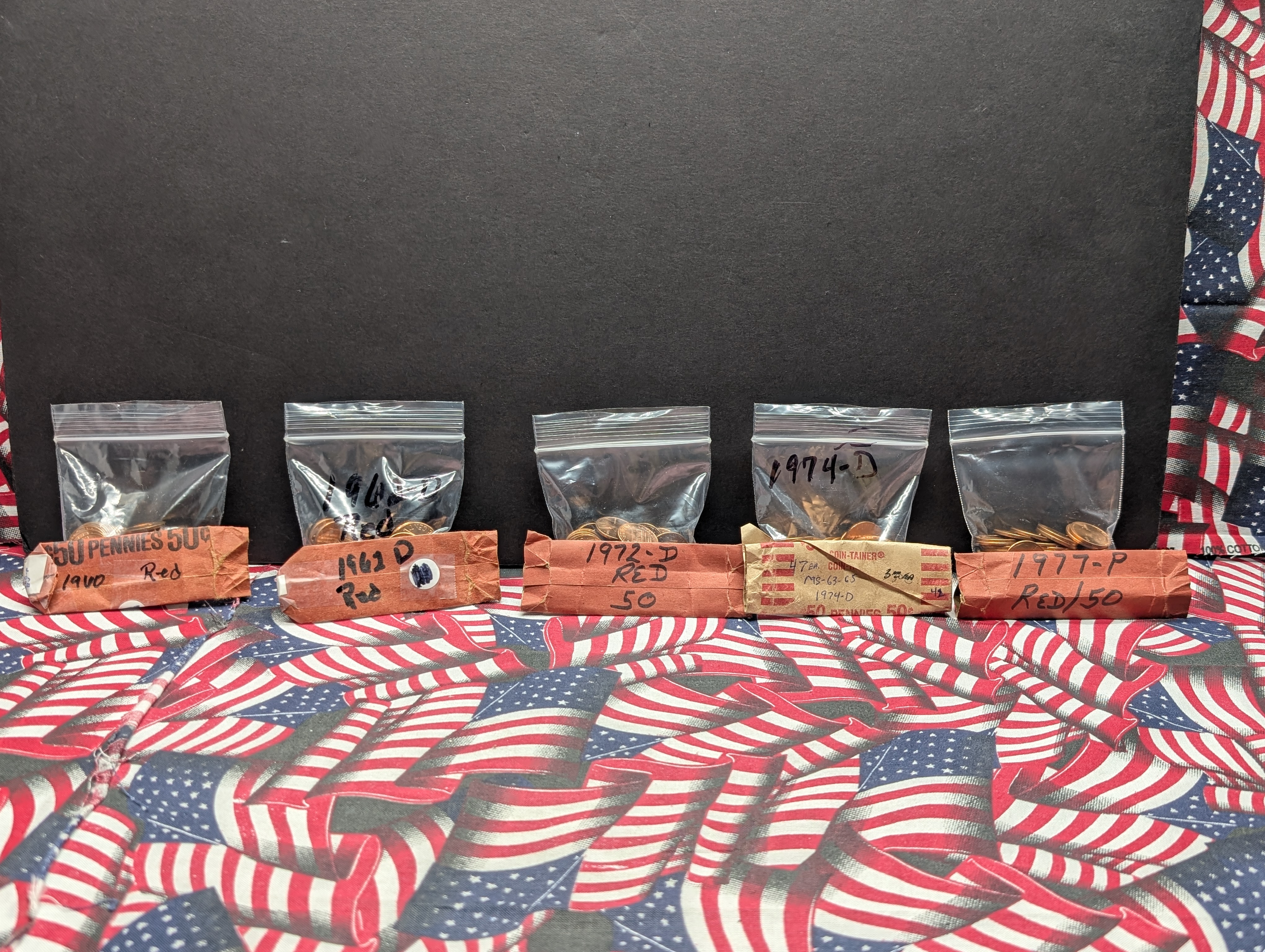 (250) 1960-D, 1962-D, 1972-D, 1974-D, & 1977-P Lincoln Memorial Cents - All Copper Red UNC - (50) Of Each Date