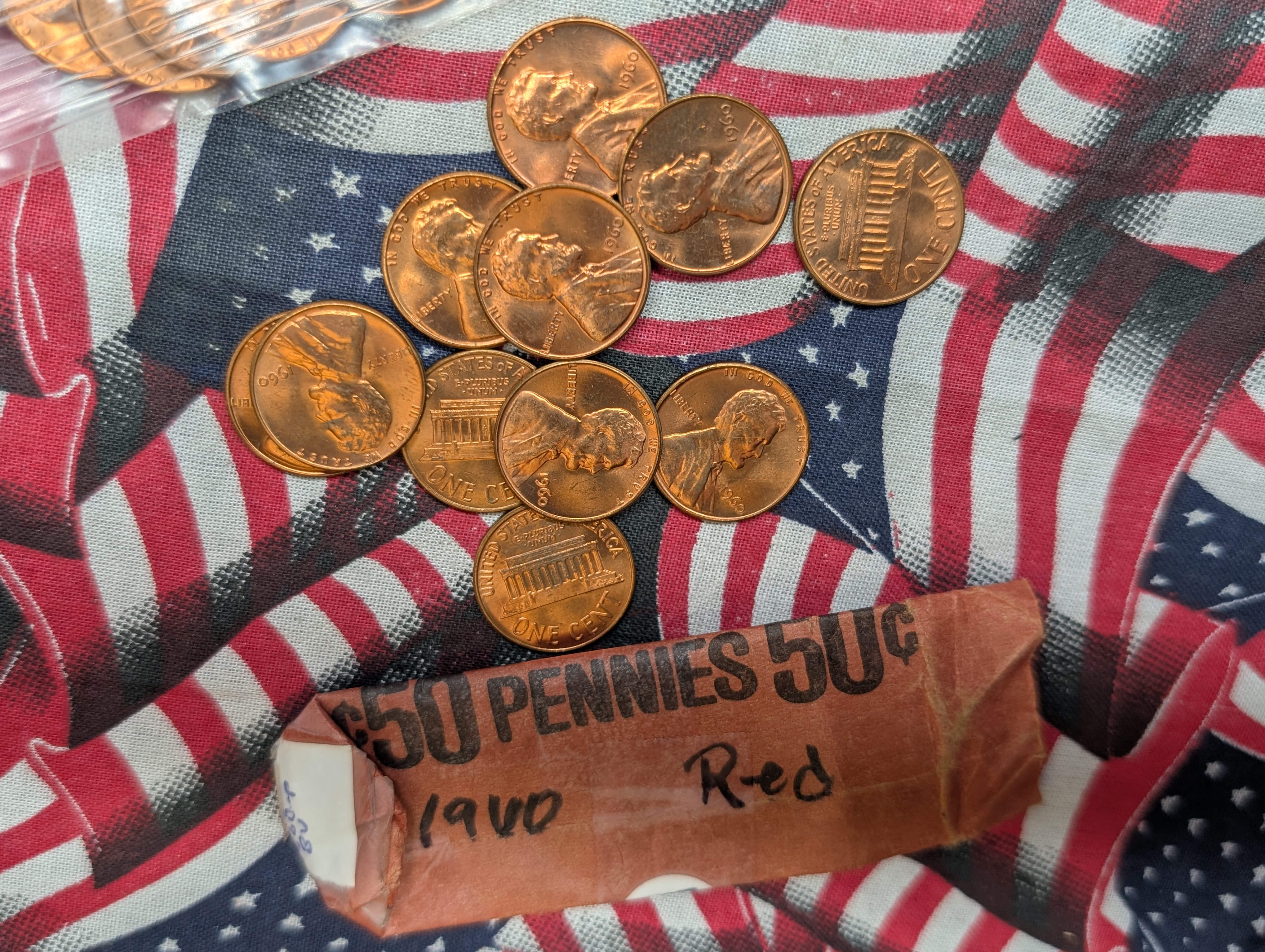 (250) 1960-D, 1962-D, 1972-D, 1974-D, & 1977-P Lincoln Memorial Cents - All Copper Red UNC - (50) Of Each Date